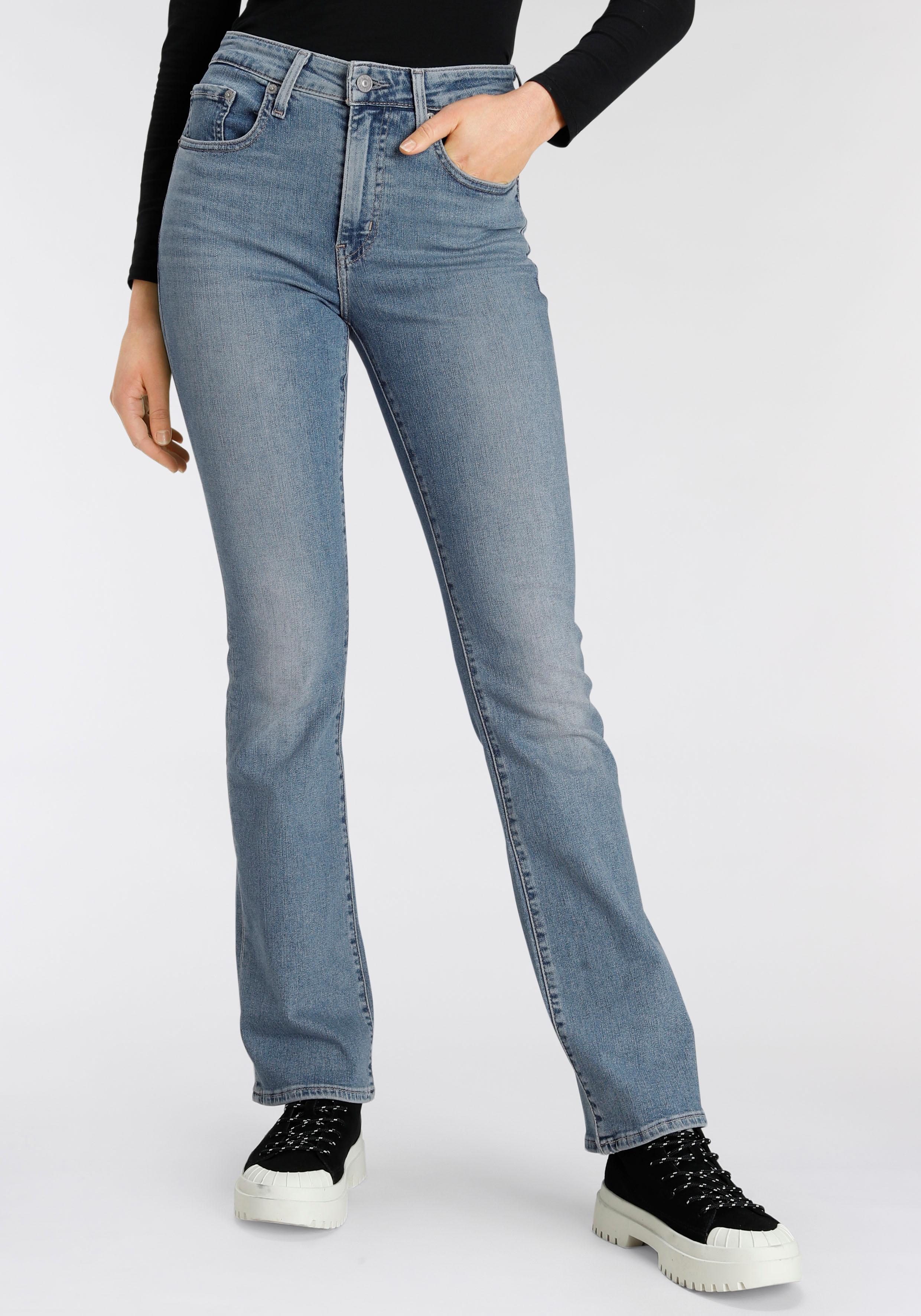 Bootcut-Jeans Levi's "725 High Rise Bootcut", Damen, Gr. 25, LäNge 30, Blau (Light Indigo Worn In), Denim/Jeans, Obermaterial: 85% Baumwolle, 7% Lyocell, 6% Elastomultiester, 2% Elasthan, Bootcut Fit Lang, Jeans
