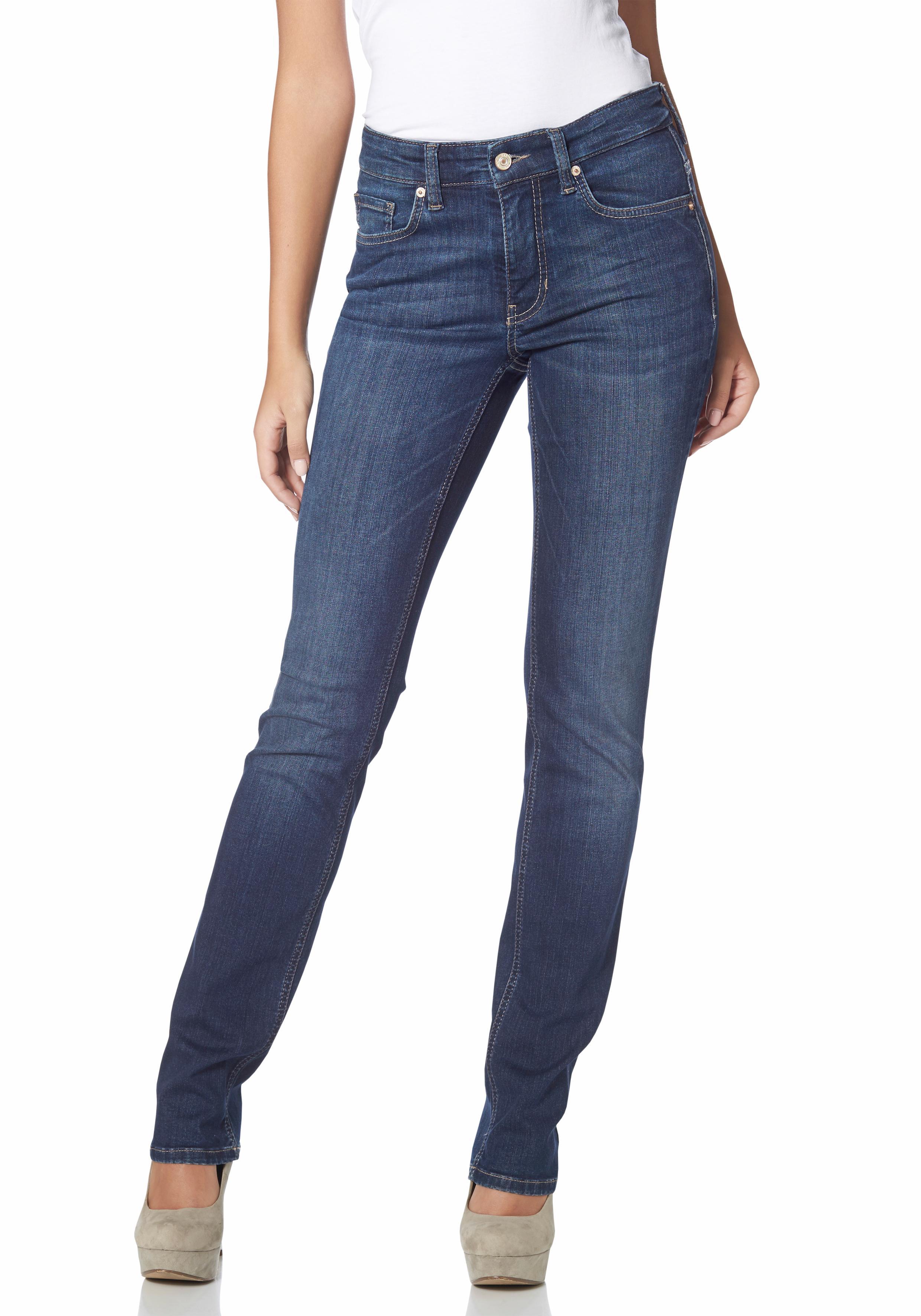 Stretch-Jeans Mac "Melanie", Damen, Gr. 44, LäNge 30, Blau (New Basic Wash), Denim/Jeans, Obermaterial: 98% Baumwolle, 2% Elasthan, Abriebeffekte, Figurbetont Lang, Jeans, Gerade Geschnitten, Topseller