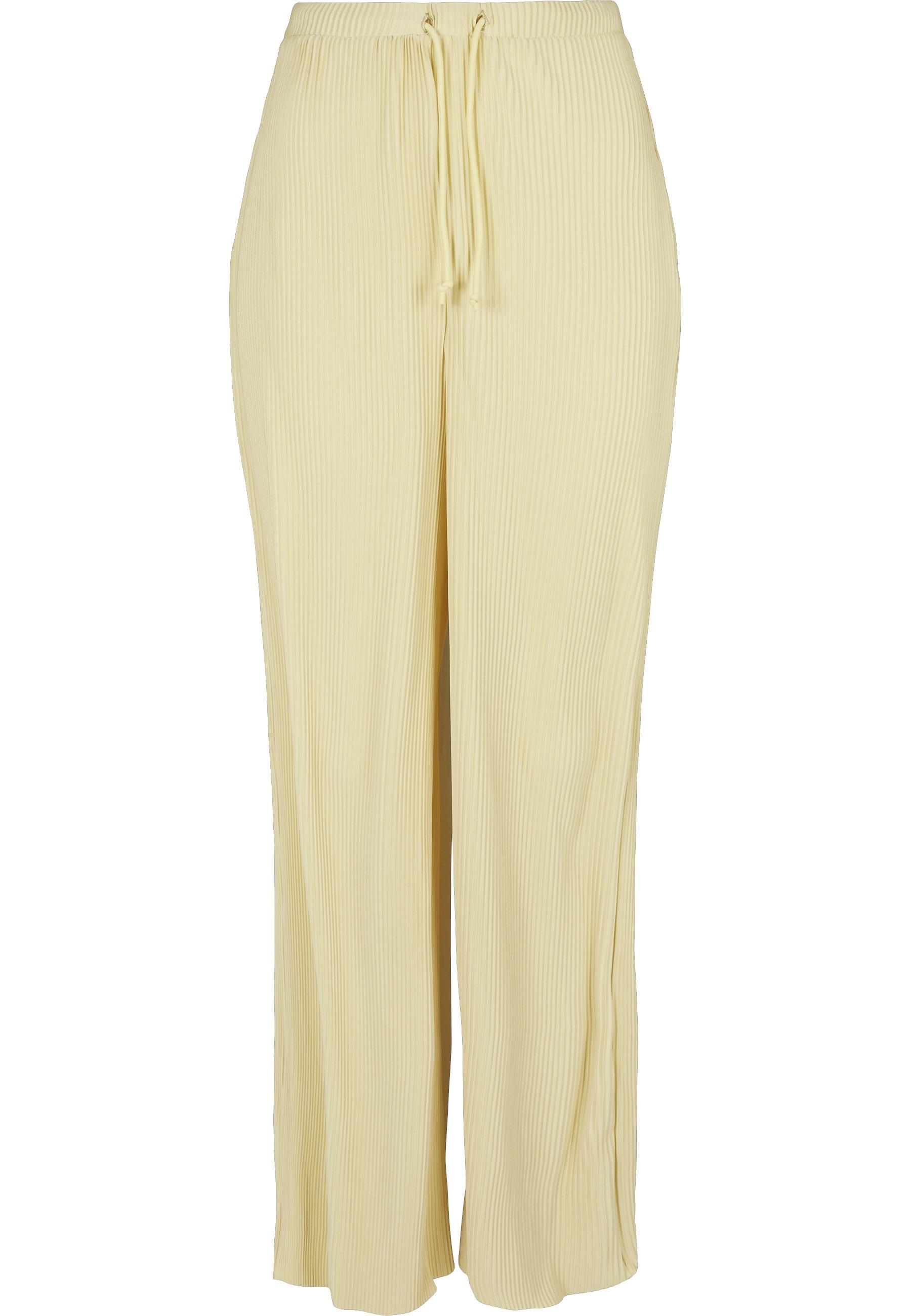 Stoffhose Urban Classics "Urban Classics Damen Ladies Plisse Pants", Damen, Gr. M, Us-GrößEn, Softgelb, 100% Polyester, Unifarben, Loose Fit, Hosen Stoffhose