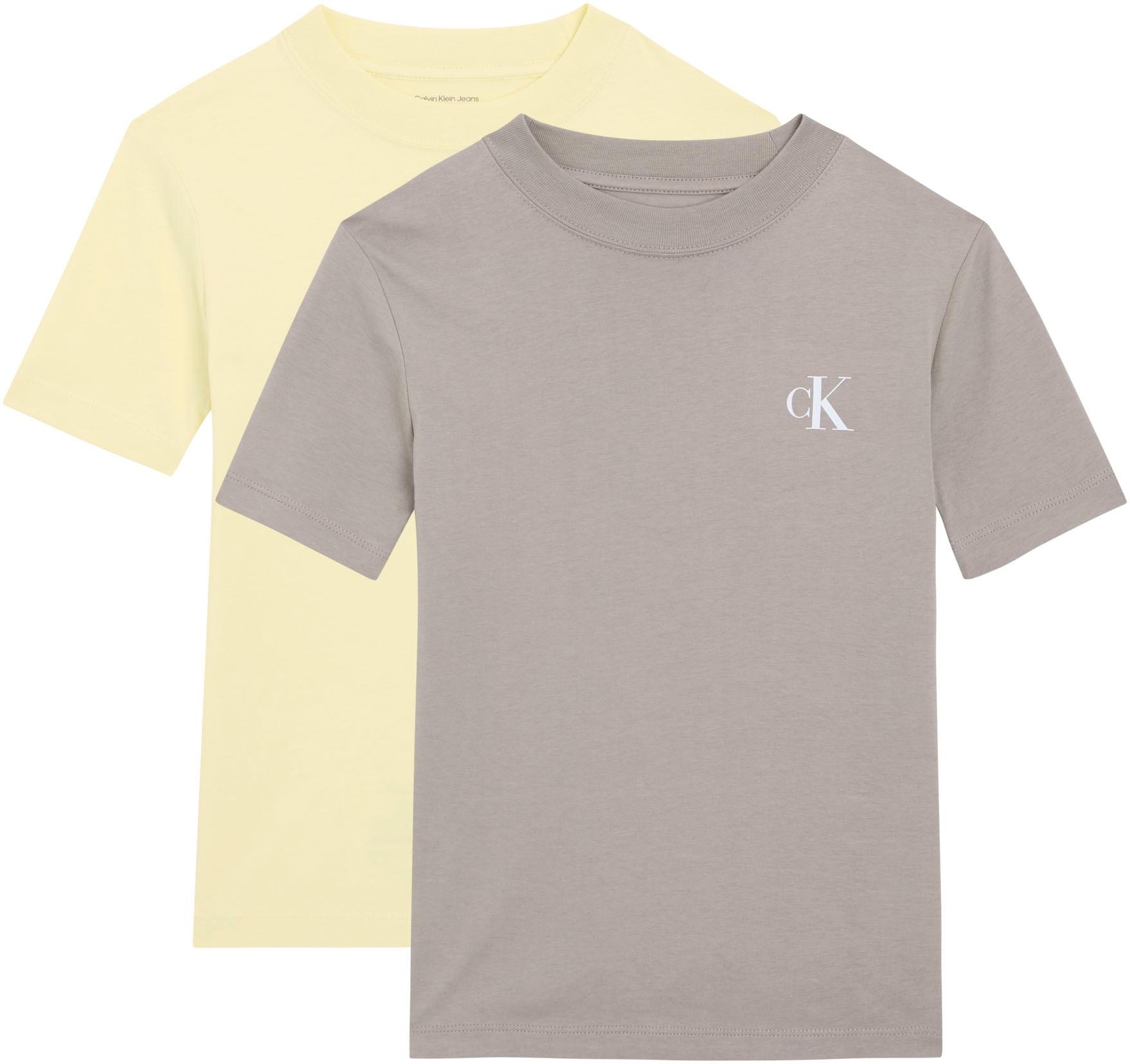 T-Shirt CALVIN KLEIN JEANS "2-PACK MONOGRAM TOP", Jungen, Gr. 6 (116), french vanilla, beige, Single Jersey, Obermaterial: 100% Baumwolle, unifarben, regular fit, Rundhals, eingesetzt abgesteppte Kante, Shirts T-Shirt, Regular fit für Kinder, 2er-Set, Topseller