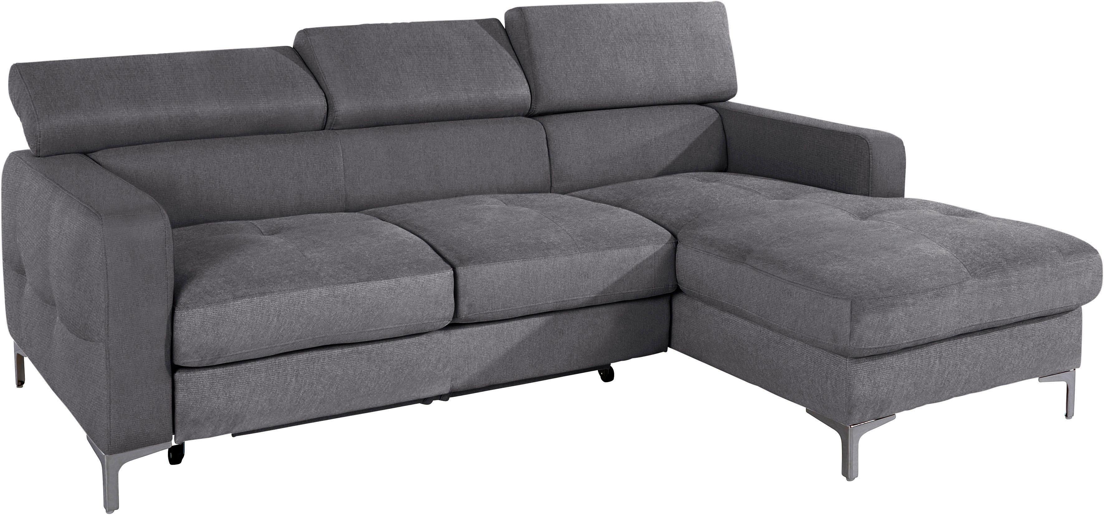 Ecksofa COTTA "Sammy L-Form", grau (stone), B:226cm H:74cm T:169cm, Struktur (100% Polyester );Chenille (90% Polyester; 10% Polyamid ), Sofas, Ecksofa, mit Kopfteilverstellung, wahlweise mit Bettfunktion & Bettkasten