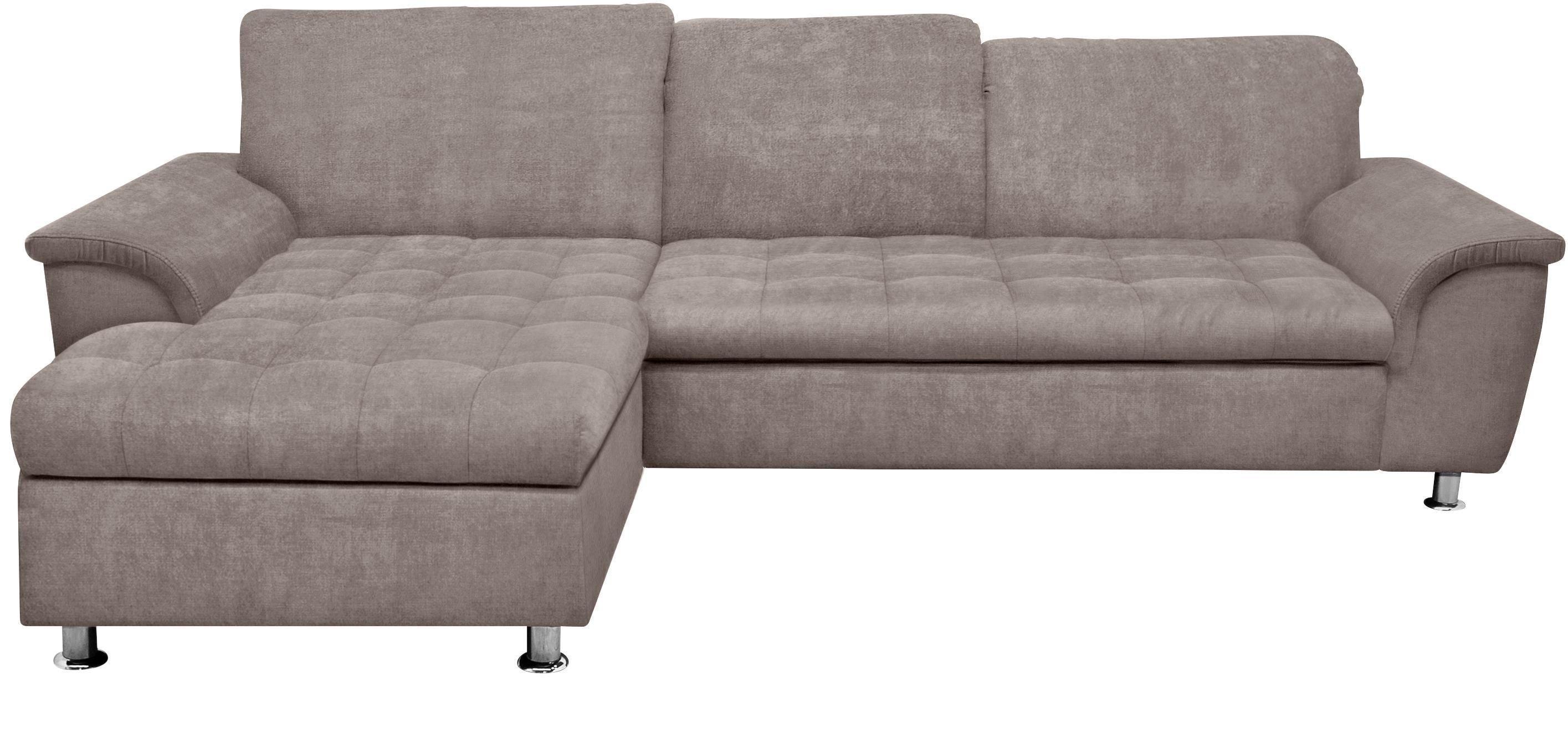 Ecksofa DOMO COLLECTION "Franzi Steppung im Sitzbereich B7T/H: 278/162/80 cm, L-Form", grau (taupe), B:278cm H:80cm T:171cm, Flachgewebe (100% Polyester);Chenille (100% Polyester), Sofas, Ecksofa, wahlweise mit Bettfunktion, Bettkasten und Kopfteilverstellung