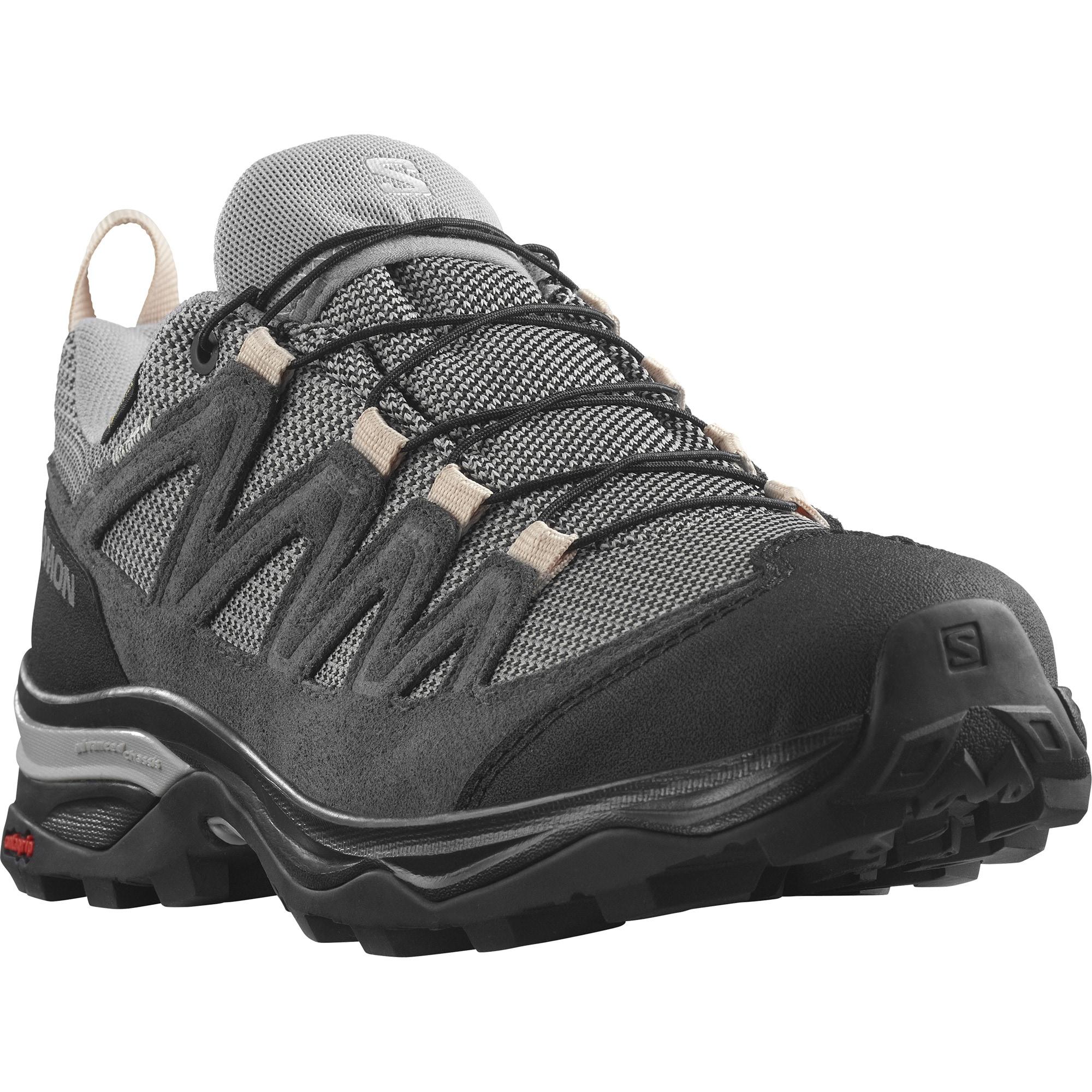 Wanderschuh SALOMON "X WARD Leather GORE-TEX", Damen, Gr. 37, grau, Leder, Mesh, Schuhe Wanderschuh, wasserdicht