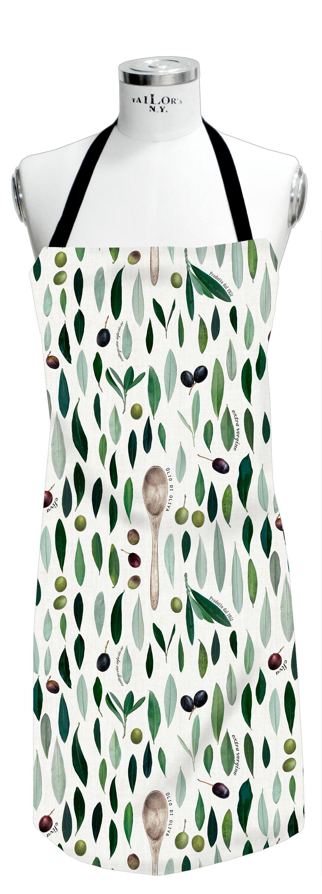 Kochschürze APELT "7007", bunt (grün, natur), B:80cm L:85cm, Web, Baumwolle, Polyester, Schürzen, Kochschürze, Olivendesign
