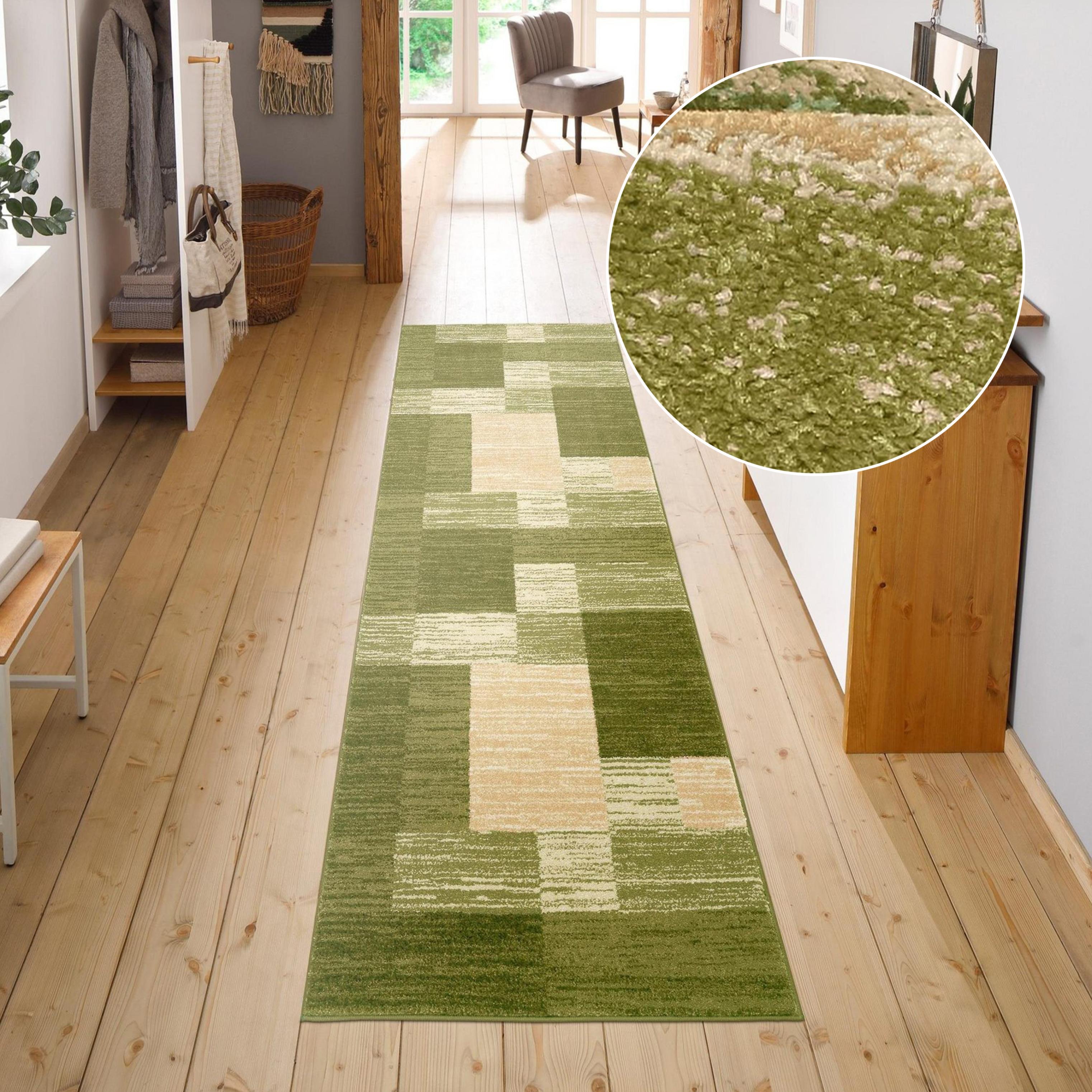 Läufer OTTO HOME "Melvin" Gr. 13, grün, B:90cm H:8mm L:250cm, Kunstfaser, Teppiche, Läufer, schön weich, Kurzflor Teppichläufer, Brücke, Karo-Muster, Topseller