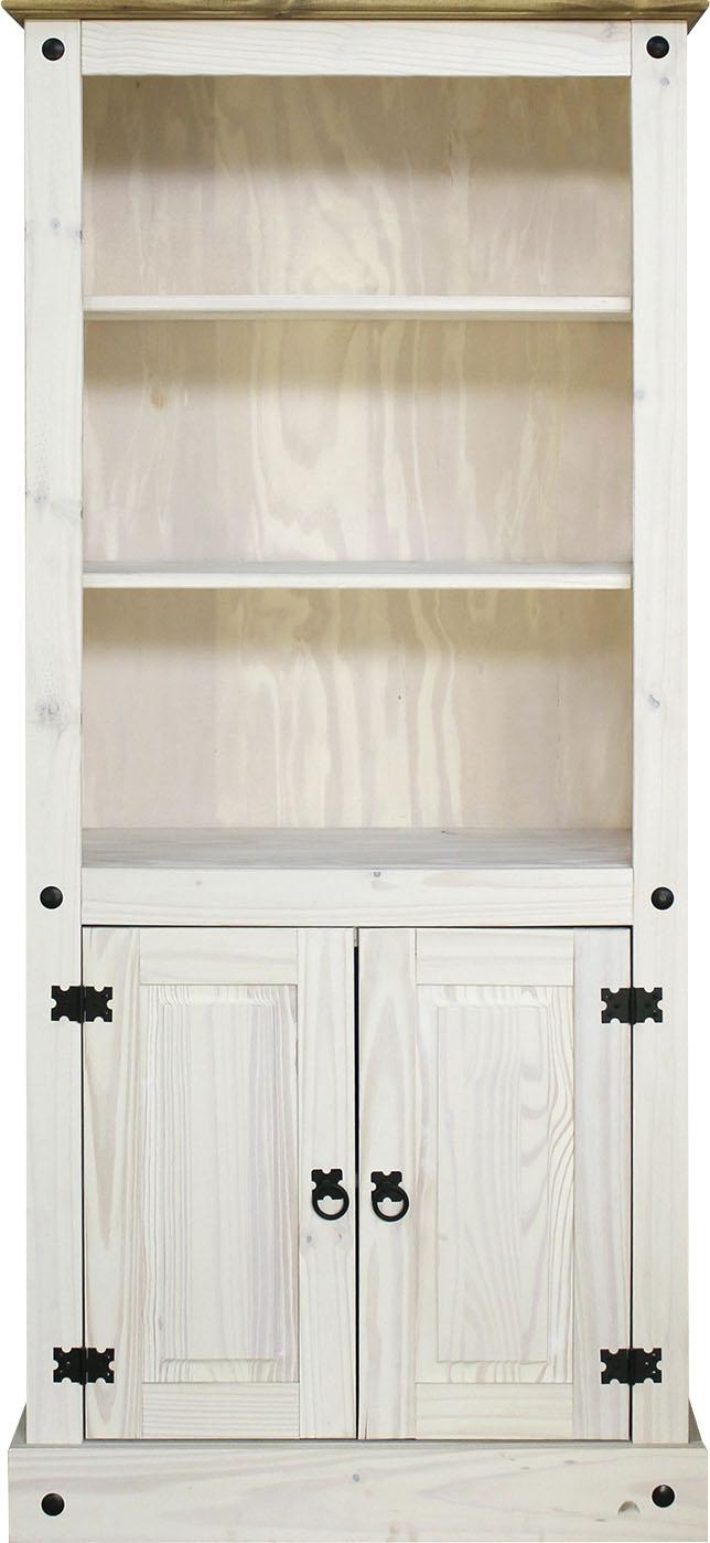 Bücherregal MÖBILIA, weiß (weiß, honig), B:81cm H:177cm T:38cm, Massivholz, Regale, Bücherregal, lackiert im Antik-Look