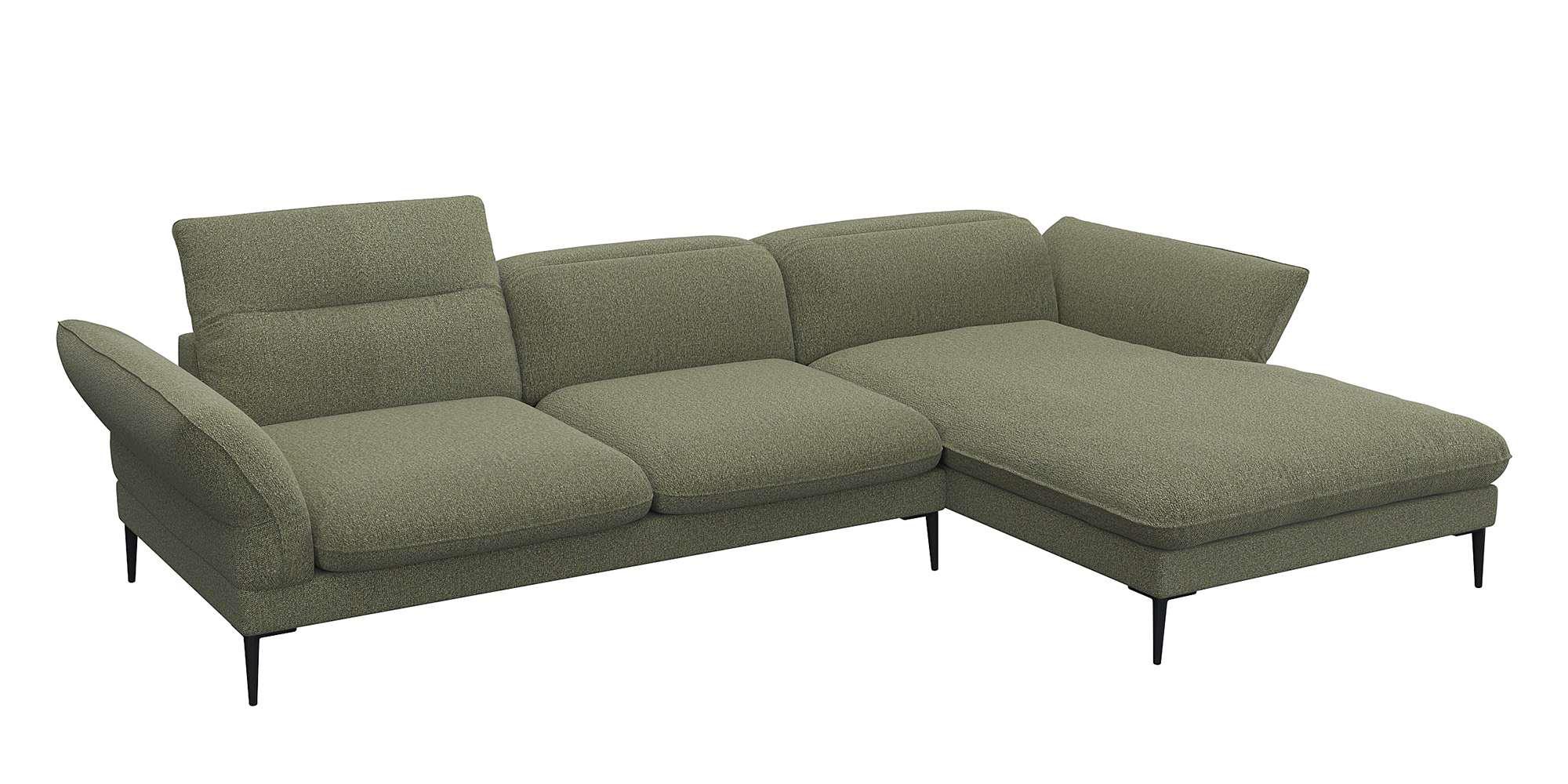 Ecksofa FLEXLUX "Salino, Funktionssofa mit Recamiere, Relaxsofa, Ecksofa", grün (moss), B:307cm H:88cm T:182cm, 100% Polyester, Sofas, Ecksofa, Sofa mit Arm- und Kopfteil-Verstellungen, Kaltschaum & Stahl-Wellen