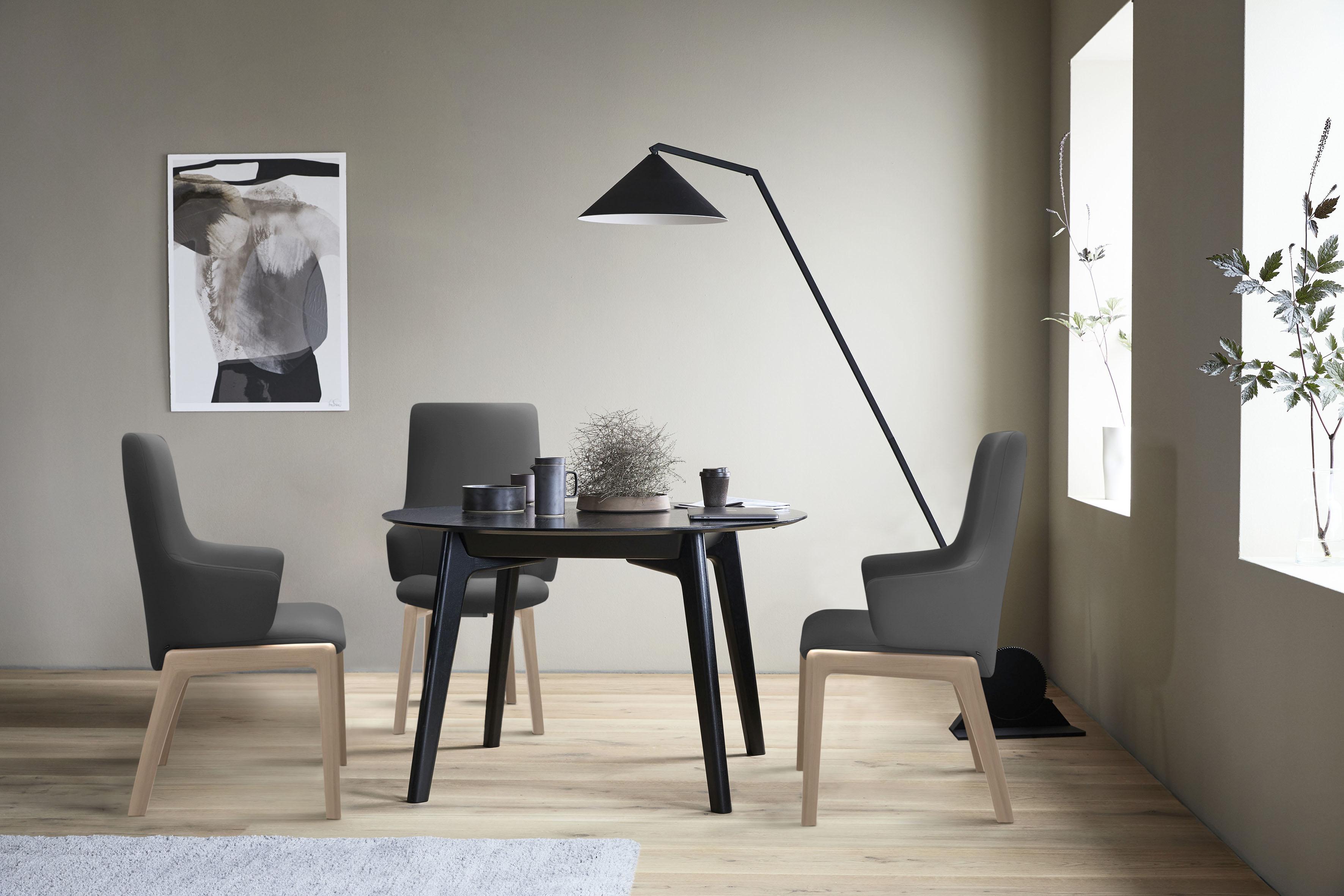 Polsterstuhl STRESSLESS "Laurel", grau (rock paloma, schwarz), B:58cm H:105cm T:60cm, Leder PALOMA: PALOMA ist ein durchgefärbtes Semianilin-Möbelleder mit natürlicher Narbung., Stühle, Polsterstuhl, High Back mit Armlehne, Größe L, mit abgerundeten Beinen in Schwarz