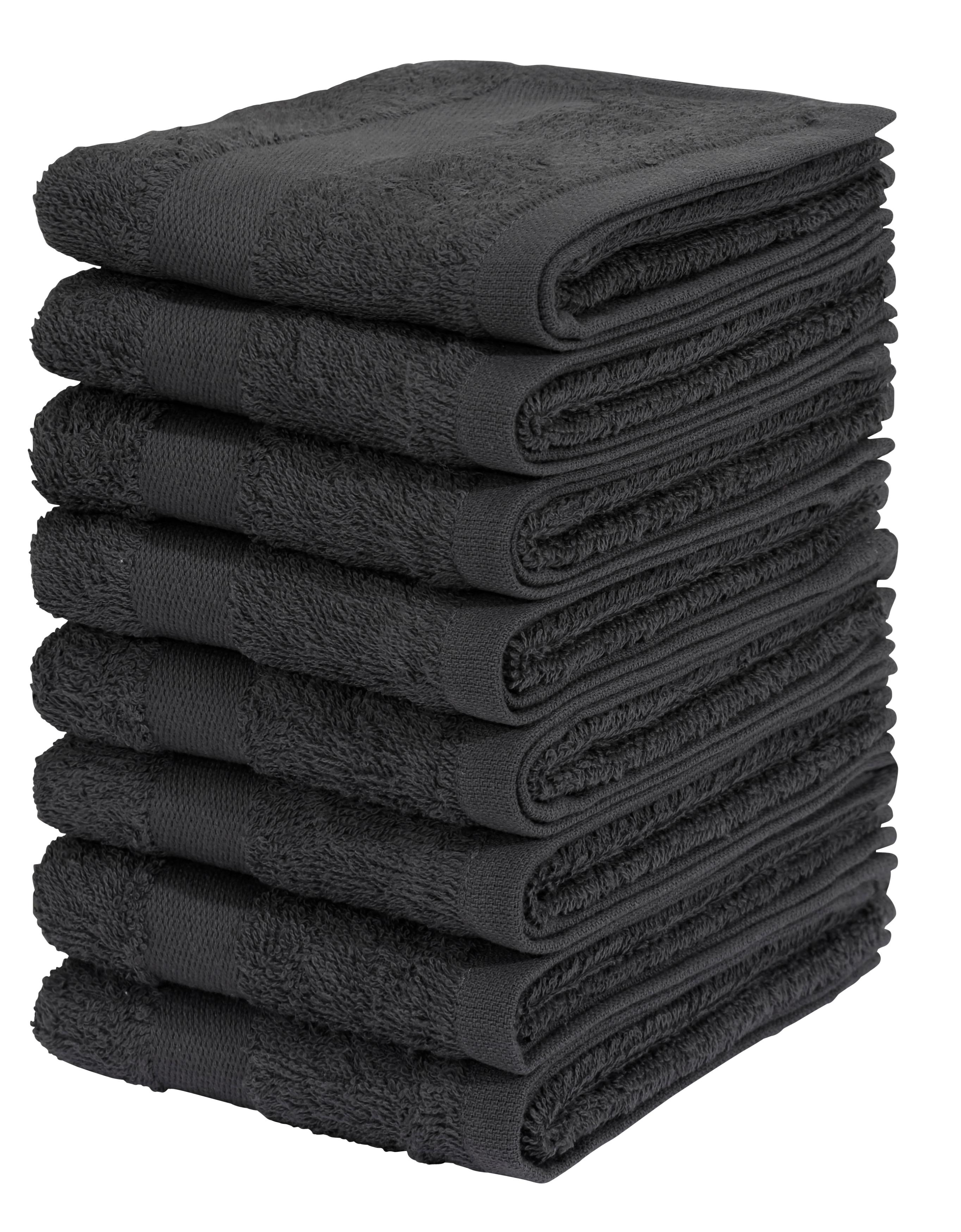 Gästehandtücher OTTO HOME "Vanessa, als Set und Serie erhältlich, 8 Gästehandtücher, 30x50cm", anthrazit, B:50cm L:30cm, Walkfrottee, Obermaterial: 100% Baumwolle, Handtücher, Gästehandtücher, Handtücher mit Bordüre, 100% Baumwolle, einfarbig, weich