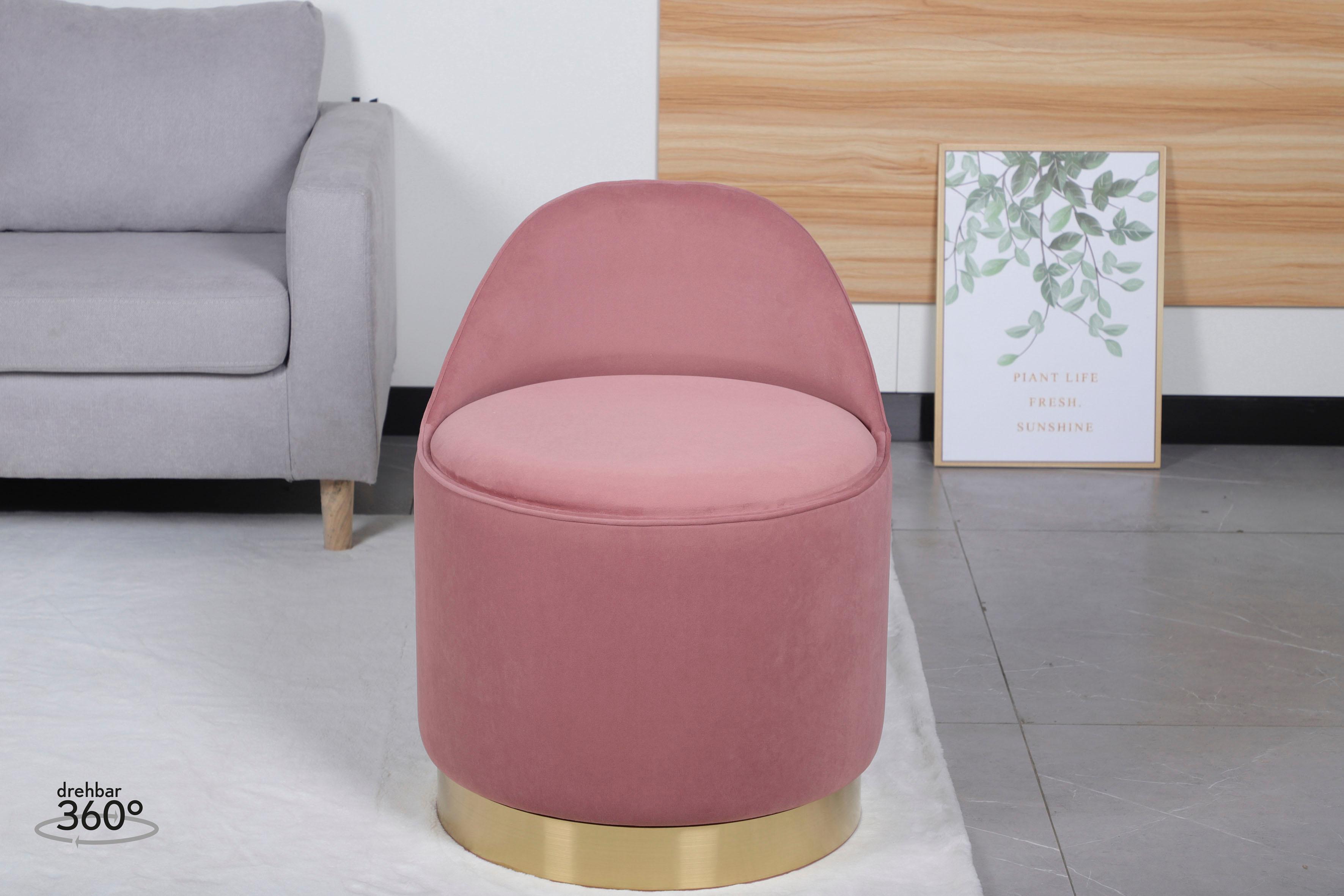 Sessel KAYOOM "Drehhocker Viktor 125,Drehhocker in modernem Design,Stauraum im Innere", rosa (altrosa), B:52cm H:68cm T:52cm, Korpus: MDF / Bezug: 100% Polyester / Sockel: Edelstahl, Sessel, Sessel, drehbarer Sockel, mit Stauraum, komfortable Rückenstütze