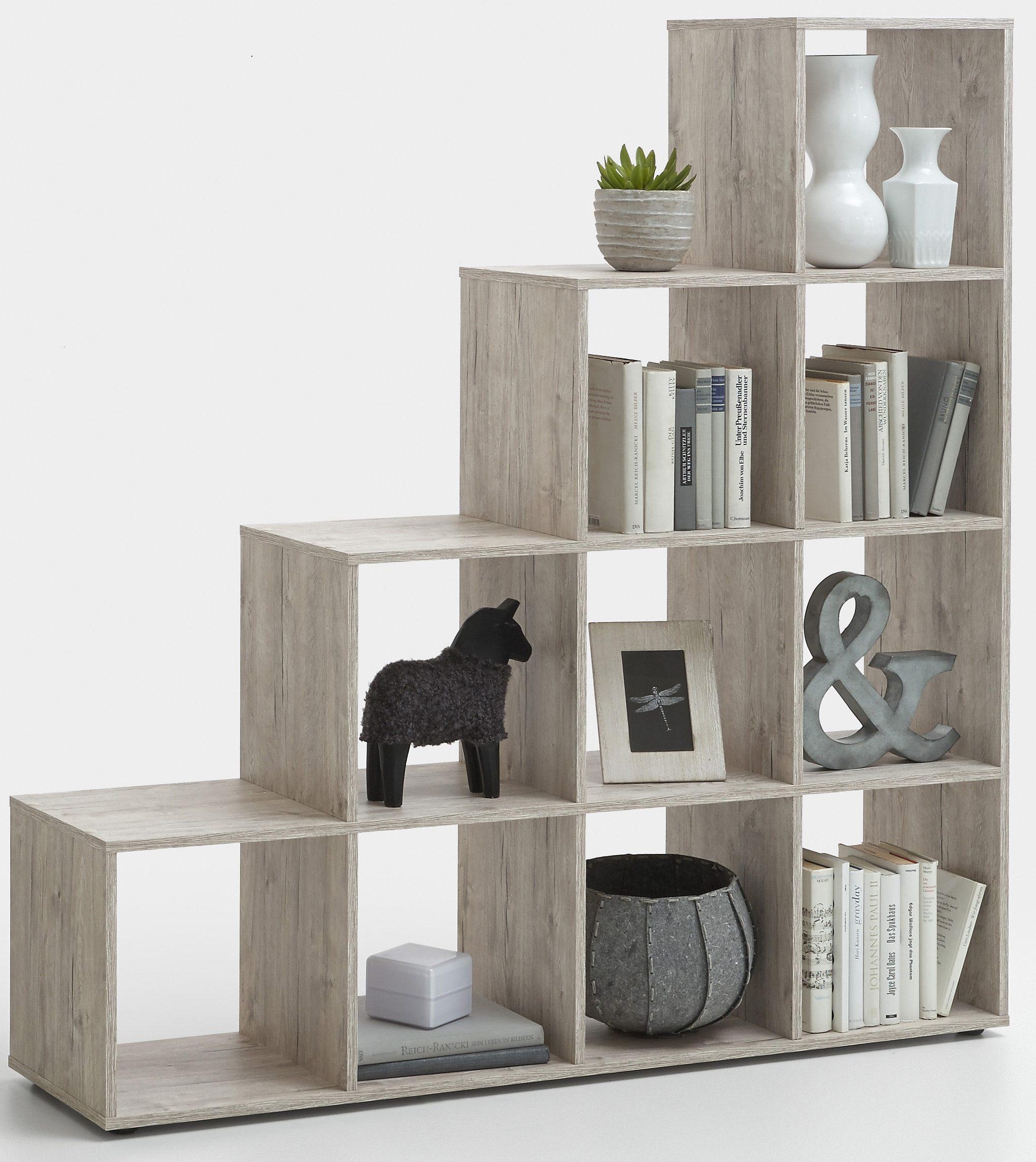 Raumteilerregal FMD "Mega 2", braun (sandeichefarben), B:138,5cm H:141,5cm T:32,6cm, Holzwerkstoff, Regale, Raumteilerregal