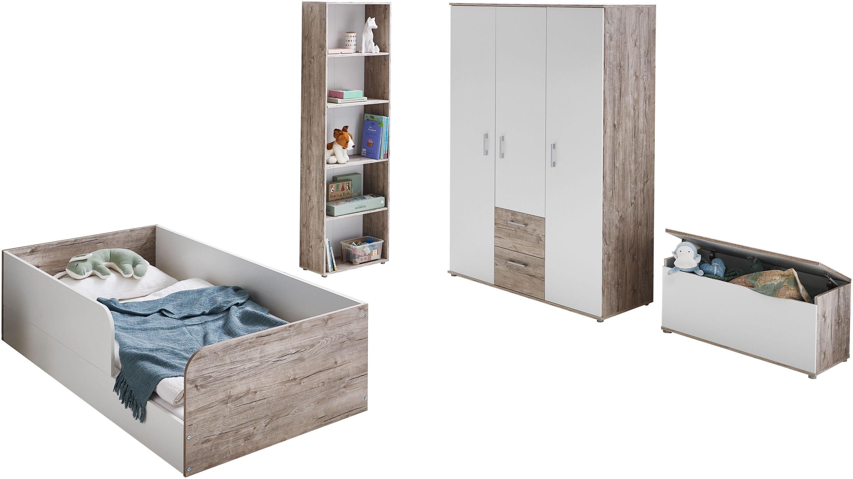 Jugendzimmer-Set OTTO HOME "Kinderzimmer-Set »Rieke« 4-teilig", weiß (eiche, sand, nachbildung, weiß), ohne Matratze, B/H: 90cm x 200cm, Holzwerkstoff, Schlafzimmermöbel-Sets, Jugendzimmer-Set, Farblich abgestimmte Möbelserie