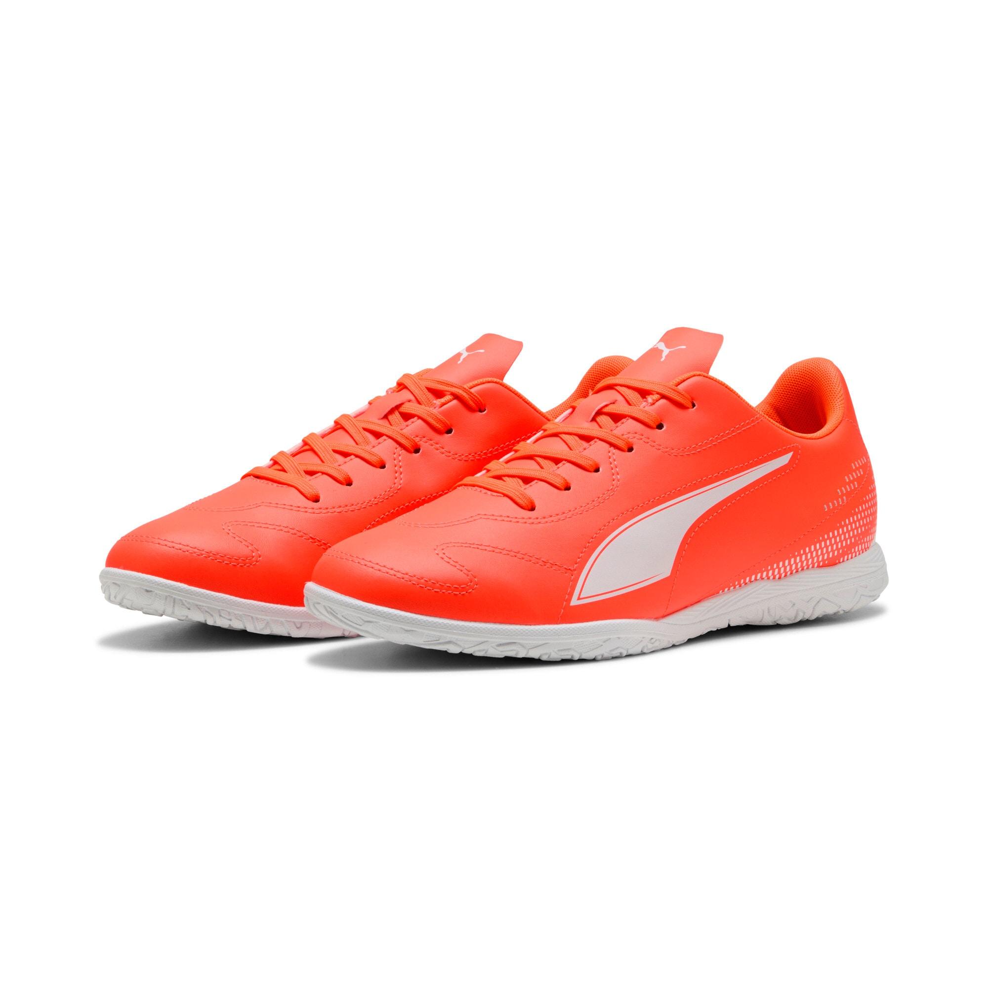 Fußballschuh PUMA "VITORIA II IT", Herren, Gr. 44,5, weiß (glowing rot, puma weiß), Synthetik, Schuhe Fußballschuh, für Halle und Straße, mit Gummilaufsohle