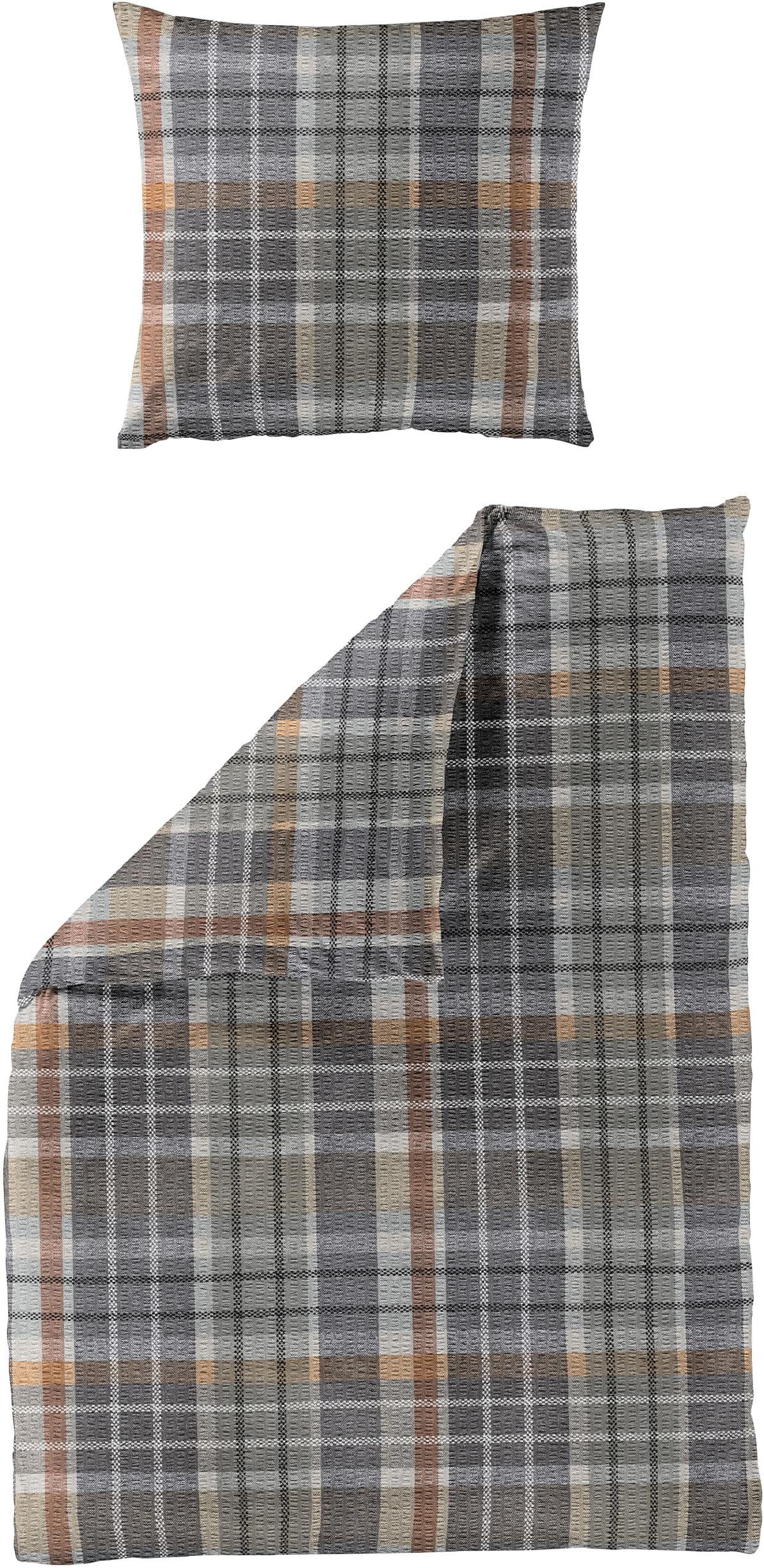 Bettwäsche BIERBAUM "Bettwäsche 4149", grafit, B/L: 155cm x 220cm, 1 Stk., 1 Stk., Seersucker, B/L: 80cm x 80cm, 2, Seersucker, Obermaterial: 100% Baumwolle, Bettwäsche, Bettwäsche, Seersucker, 100 % Baumwolle, pflegeleicht, bügelfrei, kühlend