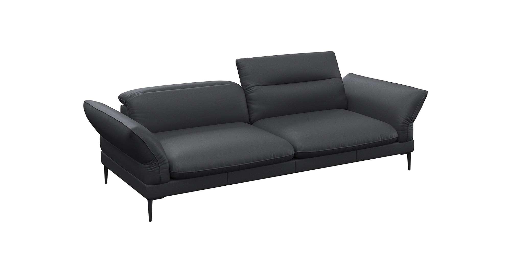 3-Sitzer FLEXLUX "Salino, Funktionssofa, Relaxsofa", schwarz (deep schwarz), B:248cm H:88cm T:105cm, 100% Echtleder, Sofas, 3-Sitzer, Sofa mit Arm- und Kopfteil-Verstellungen, Kaltschaum & Stahl-Wellen
