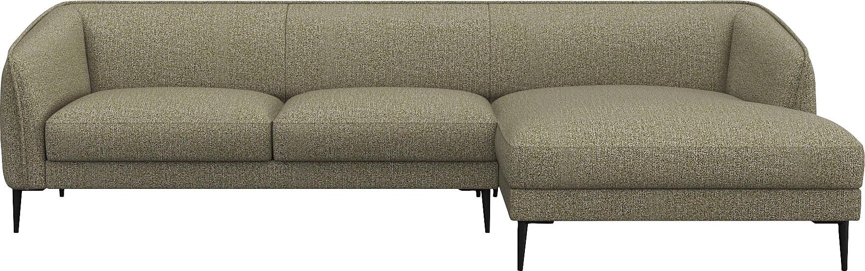 Ecksofa FLEXLUX "Belle Designsofa, L-Form, B/T 288/149 cm", grün (fall grün), B:288cm H:74cm T:149cm, 62% Polyester/17%Cotton/14%Viscose/7%linen, Sofas, Ecksofa, Skandinavisches Design, In hochwertiger Verarbeitung