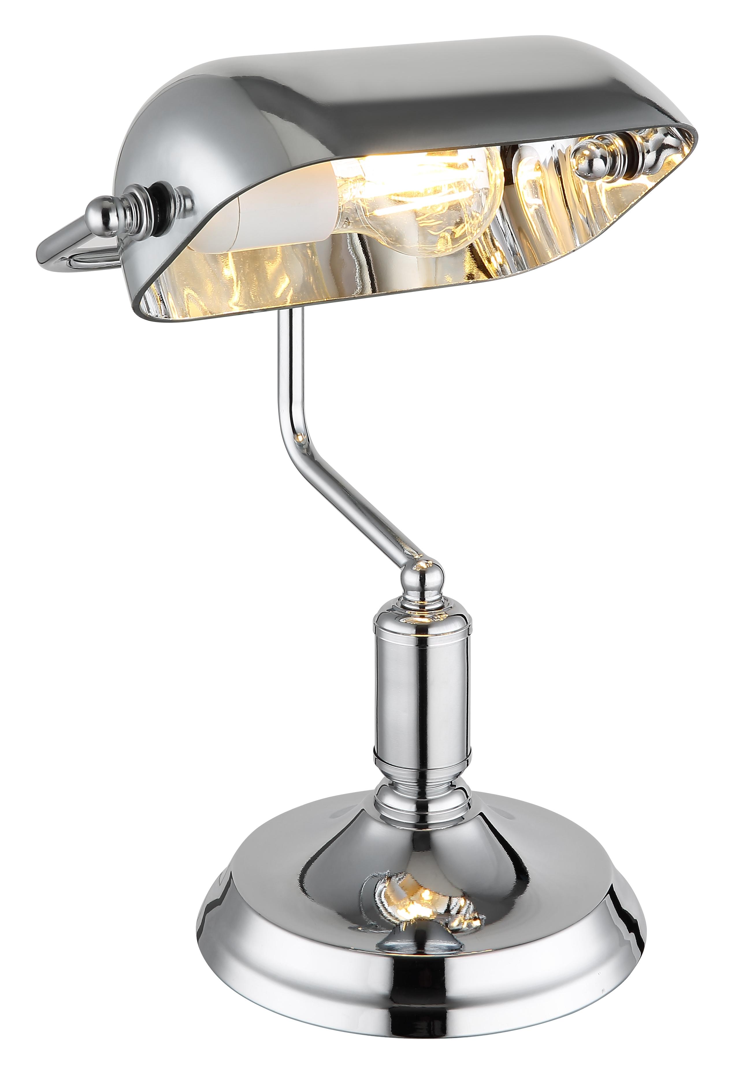 OTTO HOME Tischleuchte "Ellvi", chromfarben, 1, H: 37cm, 1 Stk., Leuchten, Wippschalter am Kabel, Bankerlampe, Vintage, Tischleuchte