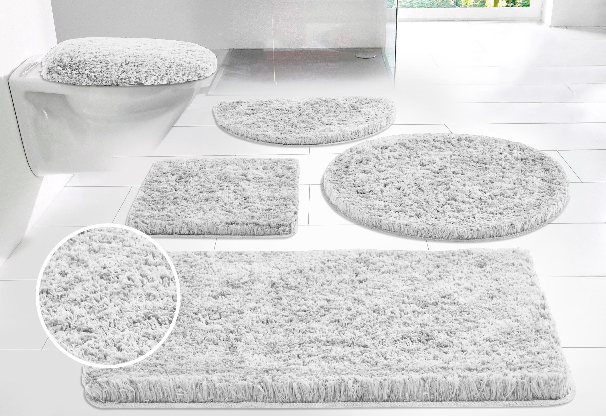 Badematte OTTO HOME "Micro exclusiv, Badvorleger, Badezimmer Teppich" Gr. 7, silber (silberfarben), H:55mm, Polyester, Badematten, Badematte, Badteppich, Badematten auch als 3 teiliges Set & rund erhältlich