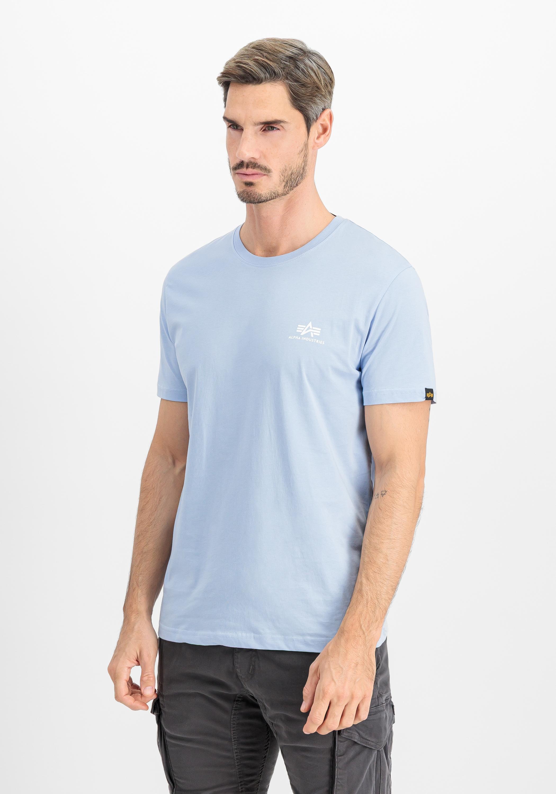 T-Shirt ALPHA INDUSTRIES "Basic T-Shirt SL", Herren, Gr. S, blau (light blau), Obermaterial: 100% Baumwolle, Shirts T-Shirt