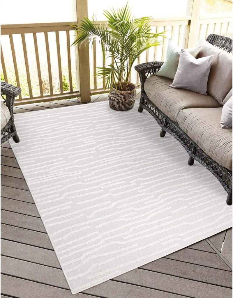 Teppich CARPET CITY "In-& Outdoorteppich Santorini 450, 3D-Effekt, Gestreift", beige (creme), B:280cm H:5mm L:380cm, Polypropylen, Teppiche, Teppich, Wetterfest & UV-beständig für Terrasse, Balkon, Küche, Flur