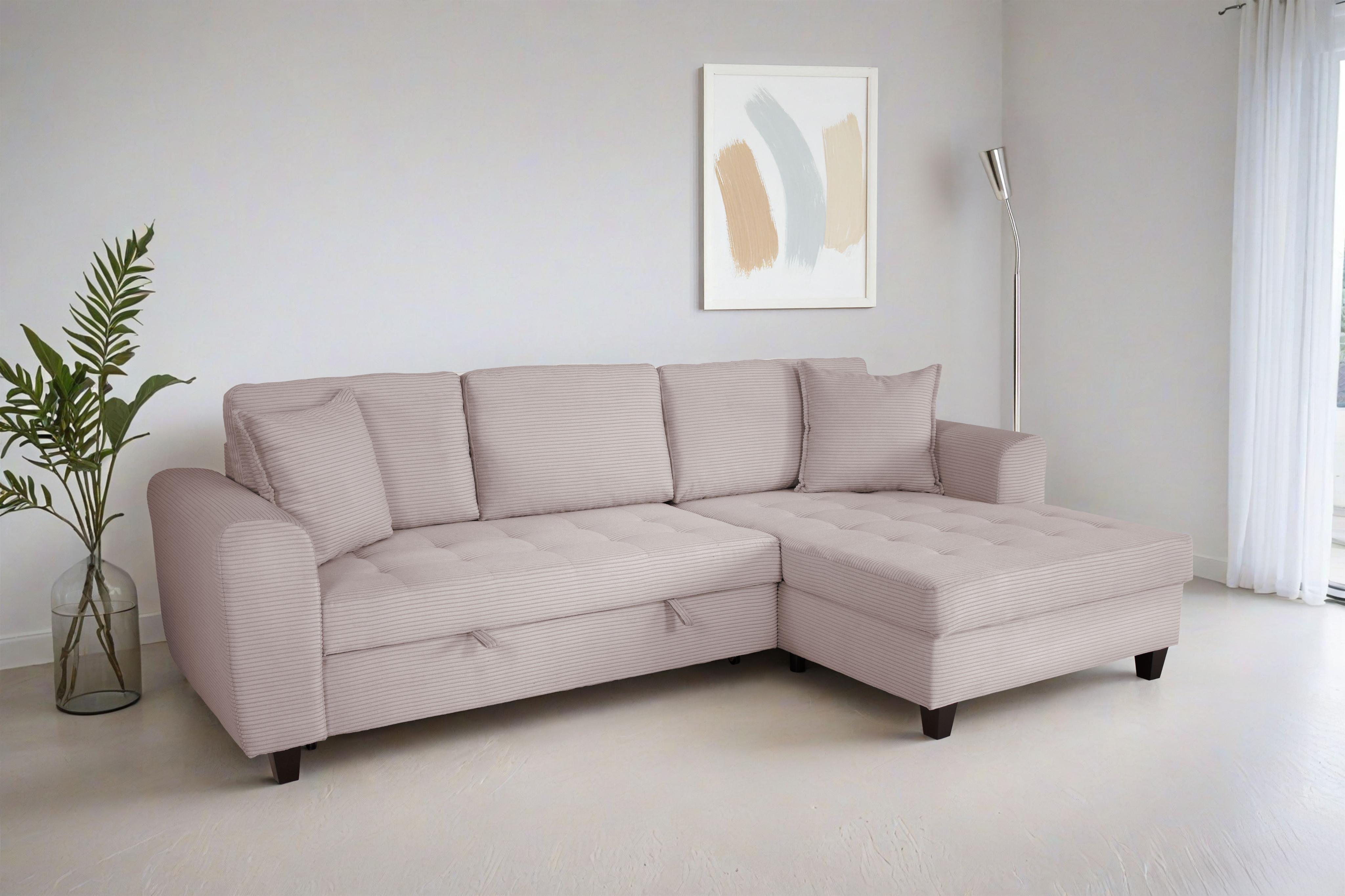 Ecksofa TRENDS BY HG "Moritz L-Form, B: 265 cm", b803 zoom 19 dove, B:265cm H:86cm T:150cm, 92% Polyester;8% Nylon, Sofas, Ecksofa, mit Bettfunktion, Bettkasten & Zierkissen