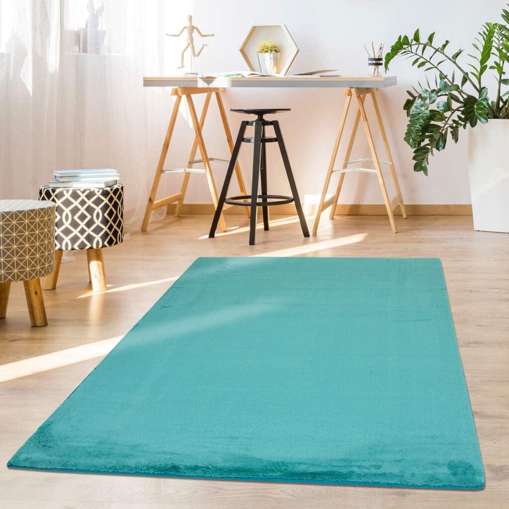 Hochflor-Teppich CARPET CITY "TOPIA 400", blau (petrol), B:160cm H:21mm L:230cm, Polyester, Teppiche, Hochflor-Teppich, Kunstfell-Teppich mit Kaninchenfell-Optik, Haptik, Schlafzimmer