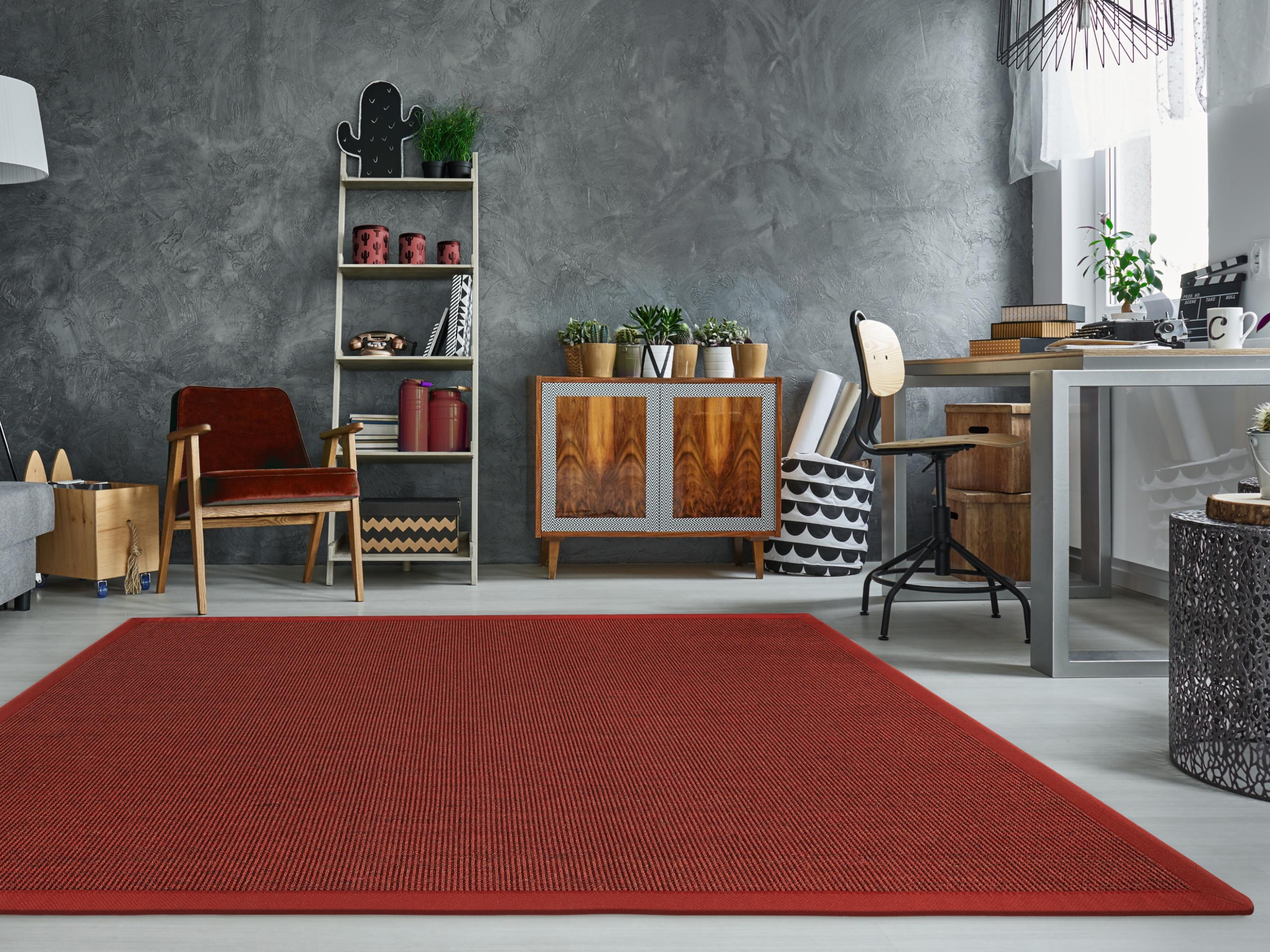 Sisalteppich DEKOWE "Mara S2 mit Bordüre", rot (rot, meliert), B:60cm H:5mm L:110cm, Sisal, Teppiche, Sisalteppich, Flachgewebe, Material: 100% Sisal, Wohnzimmer, Kundenliebling