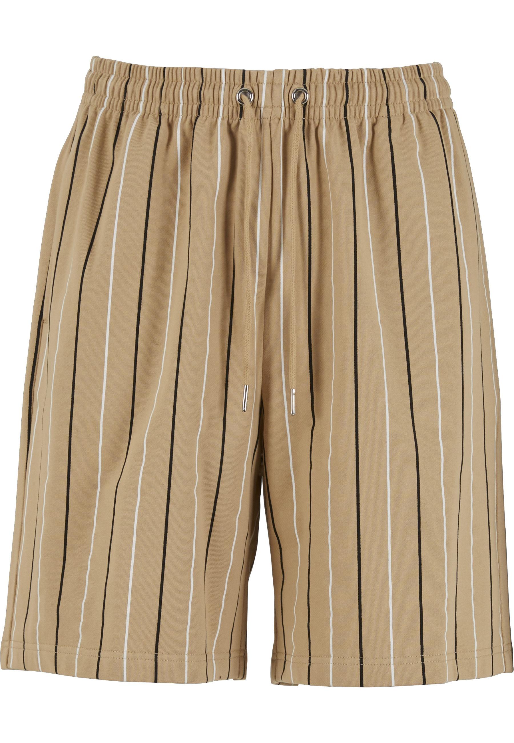 Sweatshorts Urban Classics "Urban Classics Printed Pinstripe Shorts", Herren, Gr. M, Us-GrößEn, Unionbeige, Weiß, Schwarz, 100% Baumwolle, Gestreift, Loose Fit, Hosen Sweatshorts