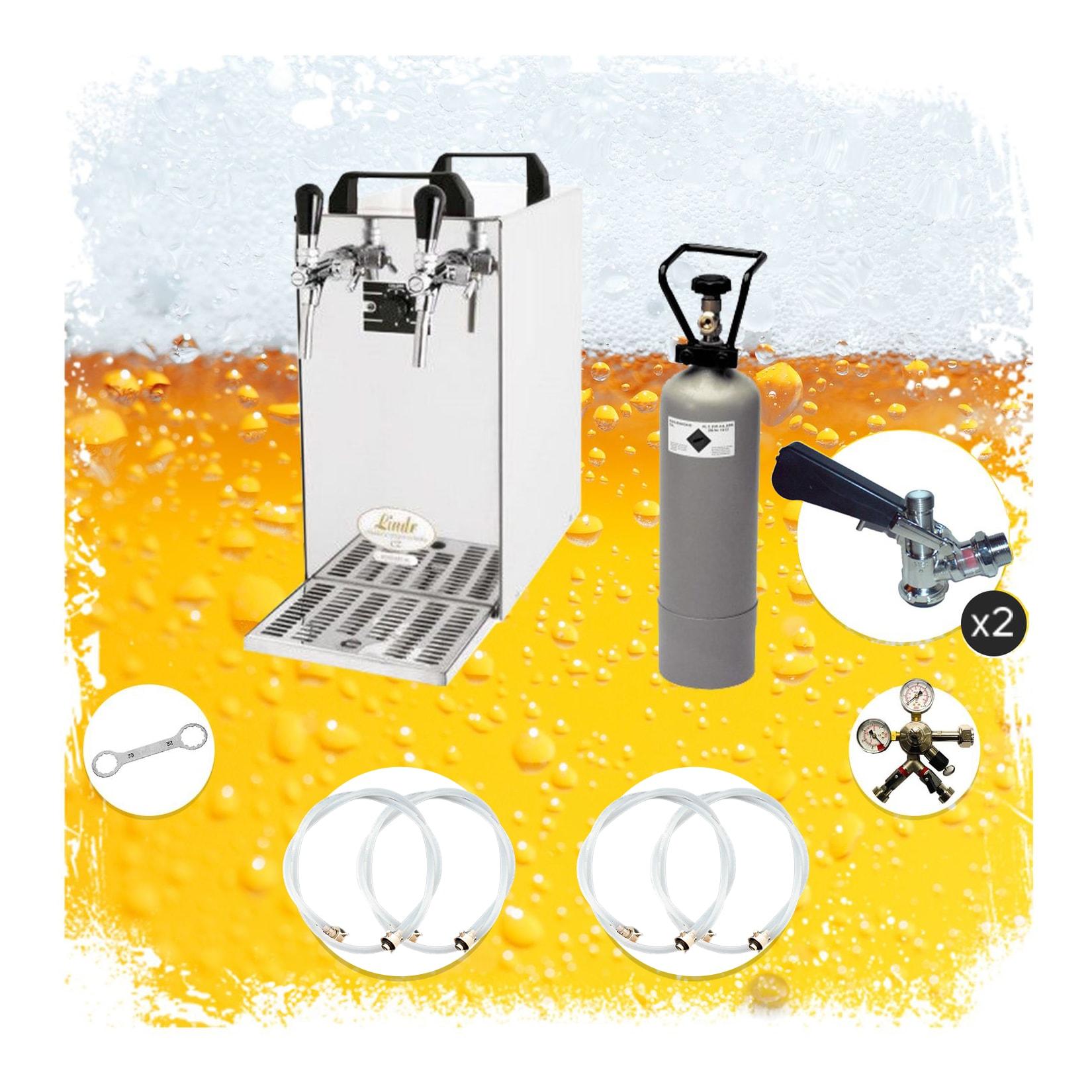 ich-zapfe Komplett Set - Zapfanlage, Bierzapfanlage - Kontakt 40 2-leitig Trockenkühler, Durchlaufkühler 50 Liter/h, Green Line, Zapfkopf:Flach,Zapfkopf 2:Köpi