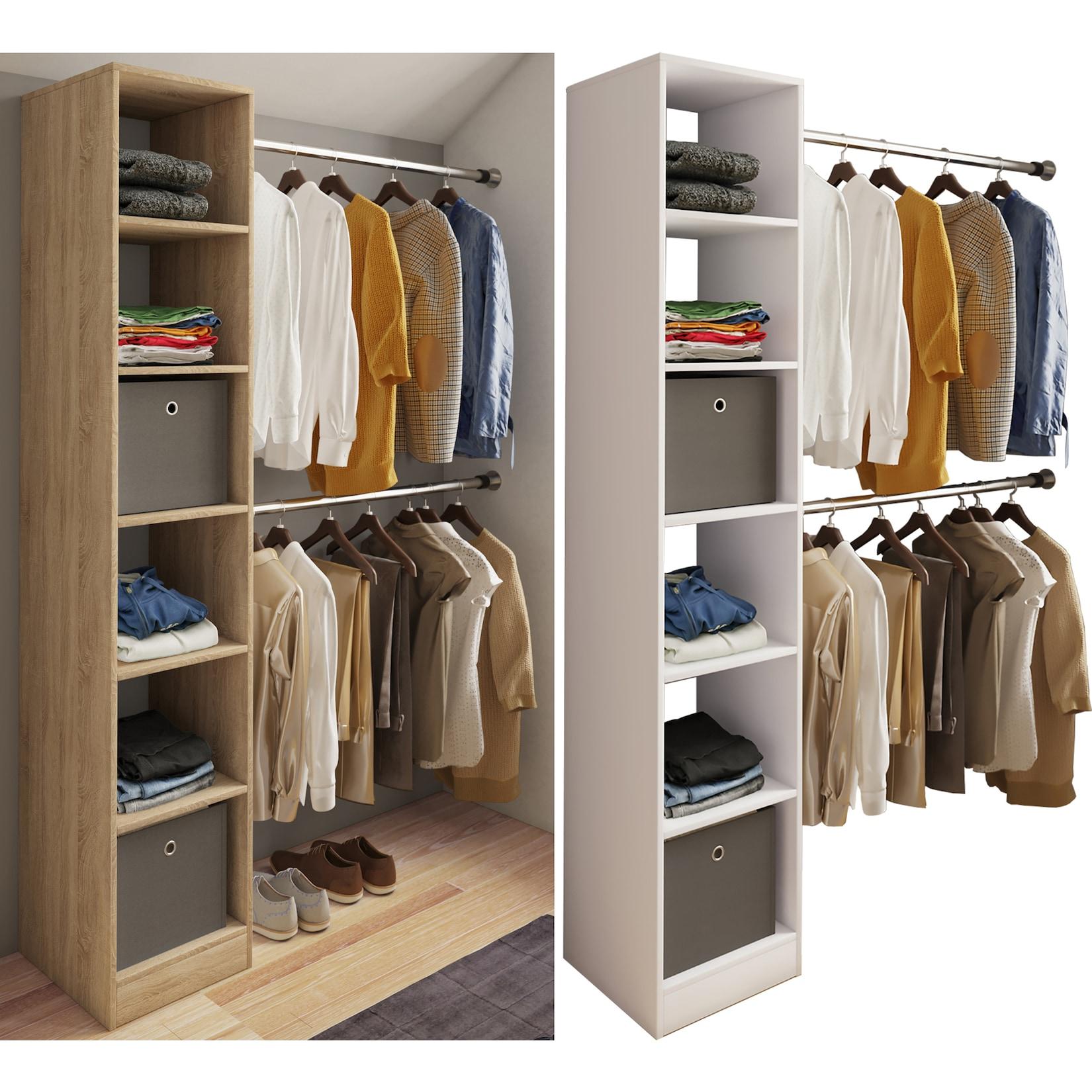 VCM Holz Kleiderschrank offener Schrank begehbarer Kleiderregal Raumwunder mit 2 Kleiderstangen Maße ca. B. 38 x H. 194 x T. 40 cm- Dacho lll