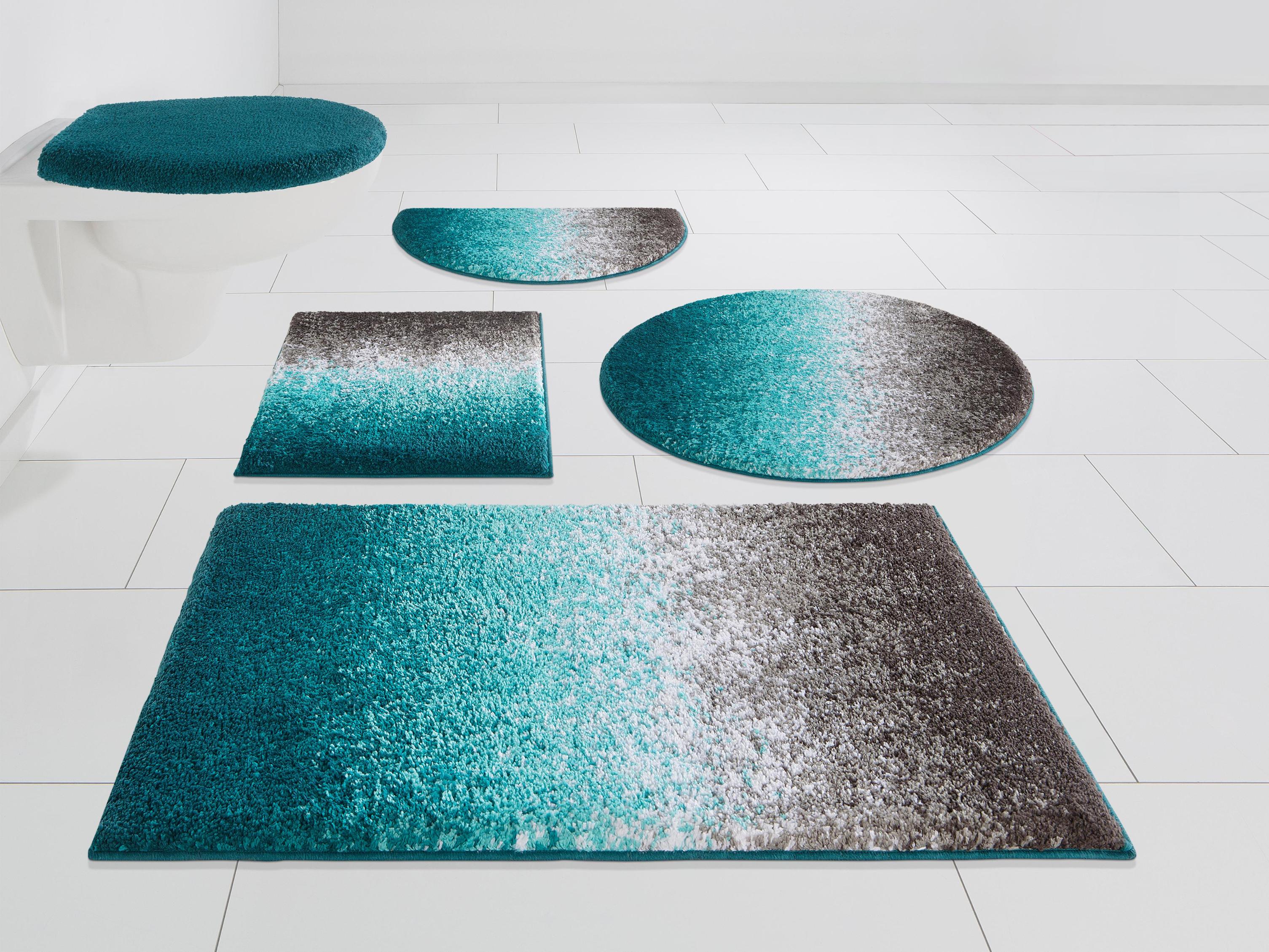 Badematte OTTO HOME "Elif, Badvorleger, Badezimmer Teppich" Gr. 7, grau (grau, aqua), H:15mm, Kunstfaser, Badematten, Badematte, Ombré-Look, Badteppich, Badematten auch als 3 teiliges Set erhältlich