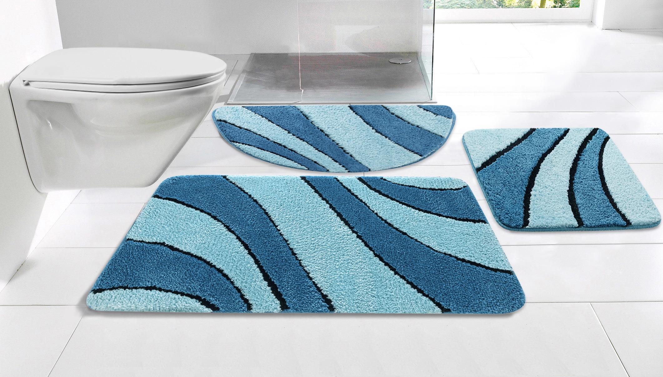 Badematte OTTO HOME "Anna, Badvorleger, Badezimmer Teppich" Gr. 12, petrol, türkis, H:16mm, Polyester, Badematten, Badematte, Badteppich, Hoch Tief Effekt, Modern, Weich, Wellen