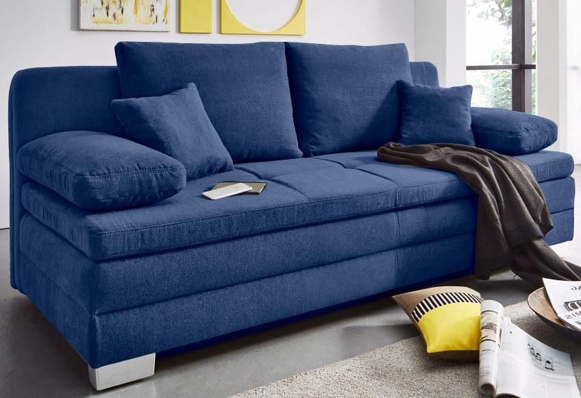 Schlafsofa JOCKENHÖFER GRUPPE "Lindau, B: 203 cm, Liegefl. 160x203 cm", blau (dunkelblau), B:203cm H:85cm T:106cm, Luxus-Microfaser (100% Polyester), Sofas, Schlafsofa, mit Bettfunktion, Bettkasten, Zierkissen & Kaltschaumtopper