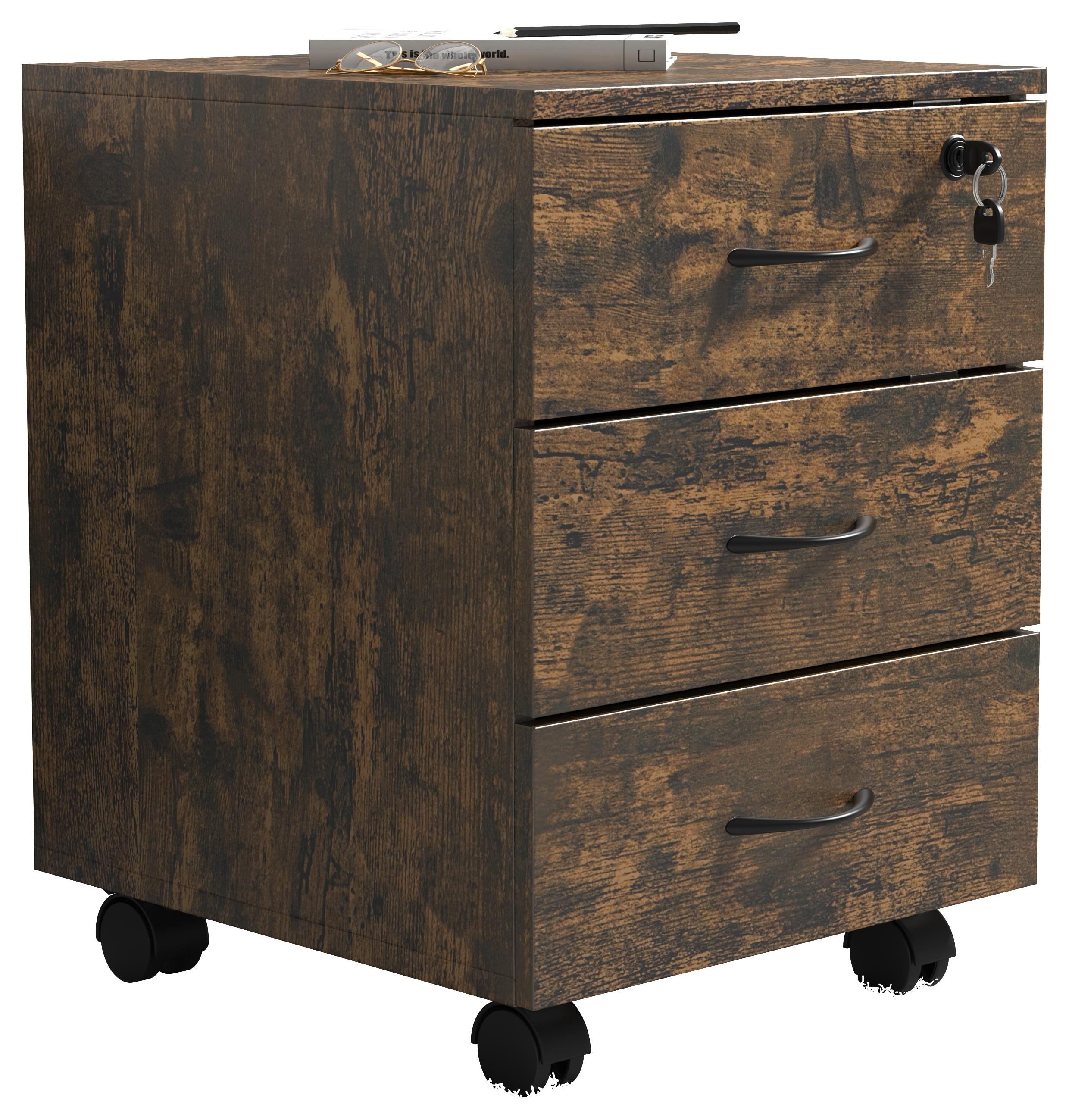 Container VCM "Holz Rollcontainer Büromöbel 3 Schubladen Baula L", braun (eiche vintage), B:40cm T:44cm, Obermaterial: 100% Holz Wood., Schränke, Container