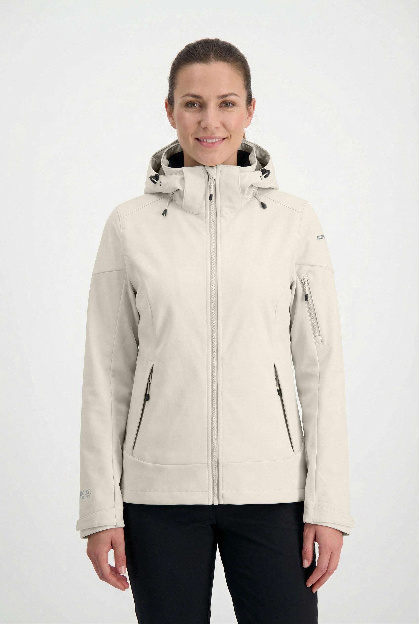Softshelljacke ICEPEAK "BATHGATE", Damen, Gr. 48, powder, Obermaterial: 100% Polyester, Jacken Softshelljacke, sportlicher Stil, wasserabweisend, atmungsaktiv, Wassersäule 10000