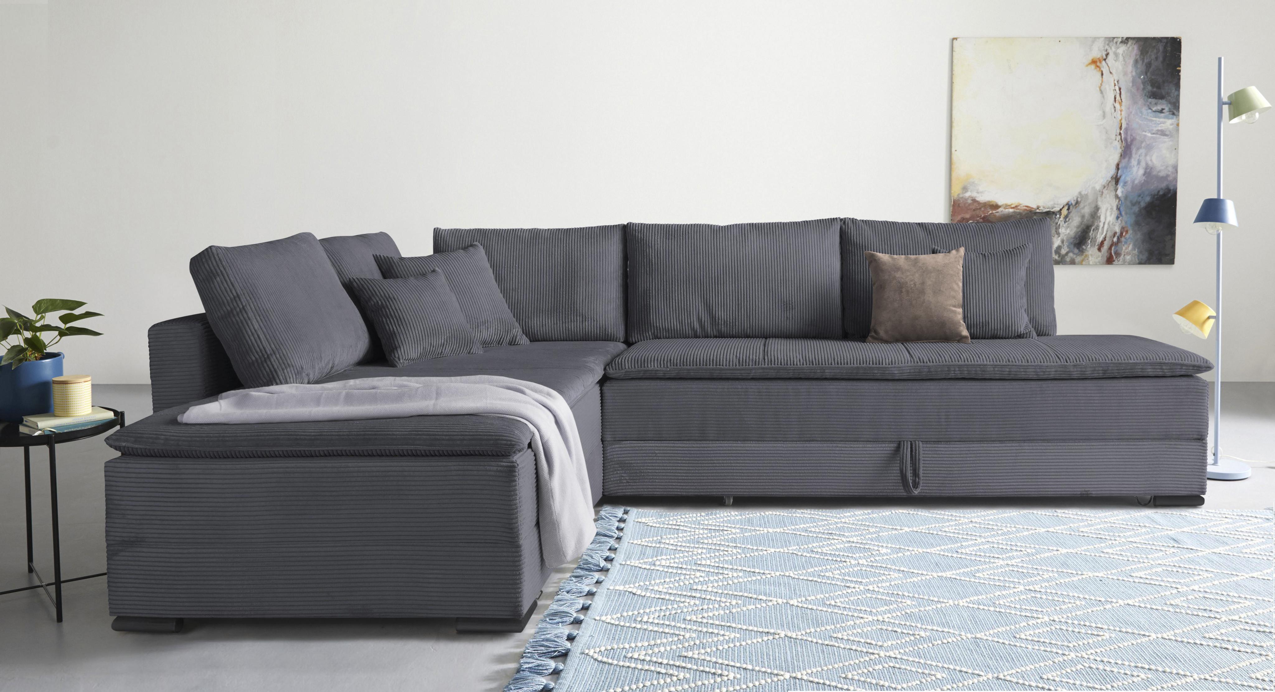 Ecksofa HOME AFFAIRE "Night & Day L-Form, B: 321 cm, mit Dauer-Schlaffunktion, Cord-Bezug", grau (anthrazit), B:321cm T:218cm, 100% Polyester, Sofas, Ecksofa, inkl. Bettfunktion & Bettkasten, Boxspringbett 180x200 cm