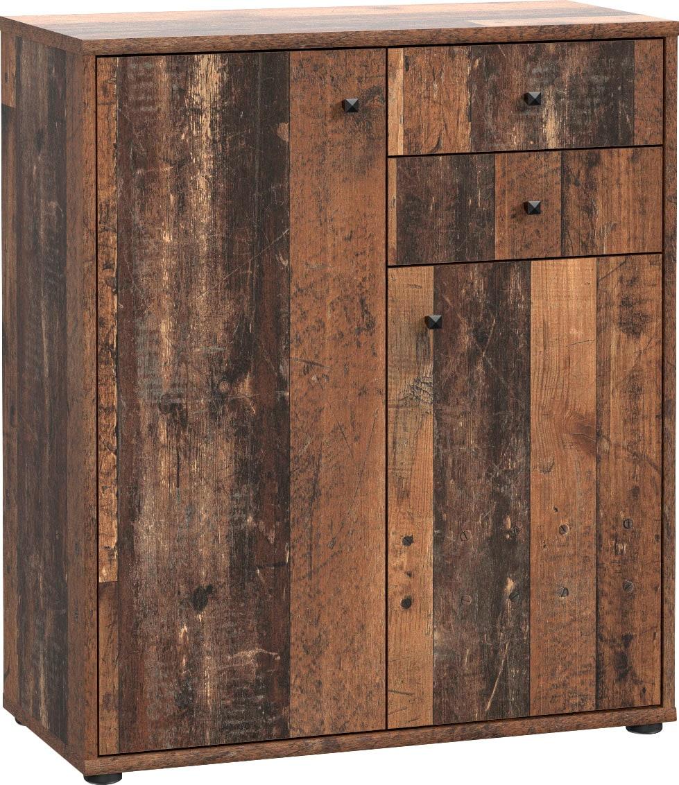 Kommode FORTE "Tempra, Kommode, 2 Türen, 2 Schubkästen, viel Stauraum", braun (old wood vintage), B:73,7cm H:85,5cm T:34,8cm, Dekorfolie, FSC-zertifizierter Holzwerkstoff, Sideboards, Kommode, Breite 73,7 cm
