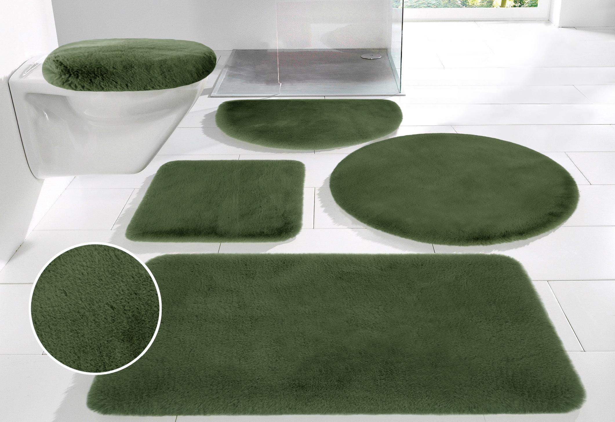 Badematte OTTO HOME "Rabbit Badematten, Badvorleger, Badezimmer Teppich" Gr. 5, grün (dunkelgrün), H:30mm, Polyester, Badematten, Badematte, Kaninchenfell-Haptik, Badteppich, rechteckig, rund & als 3-tlg. Set