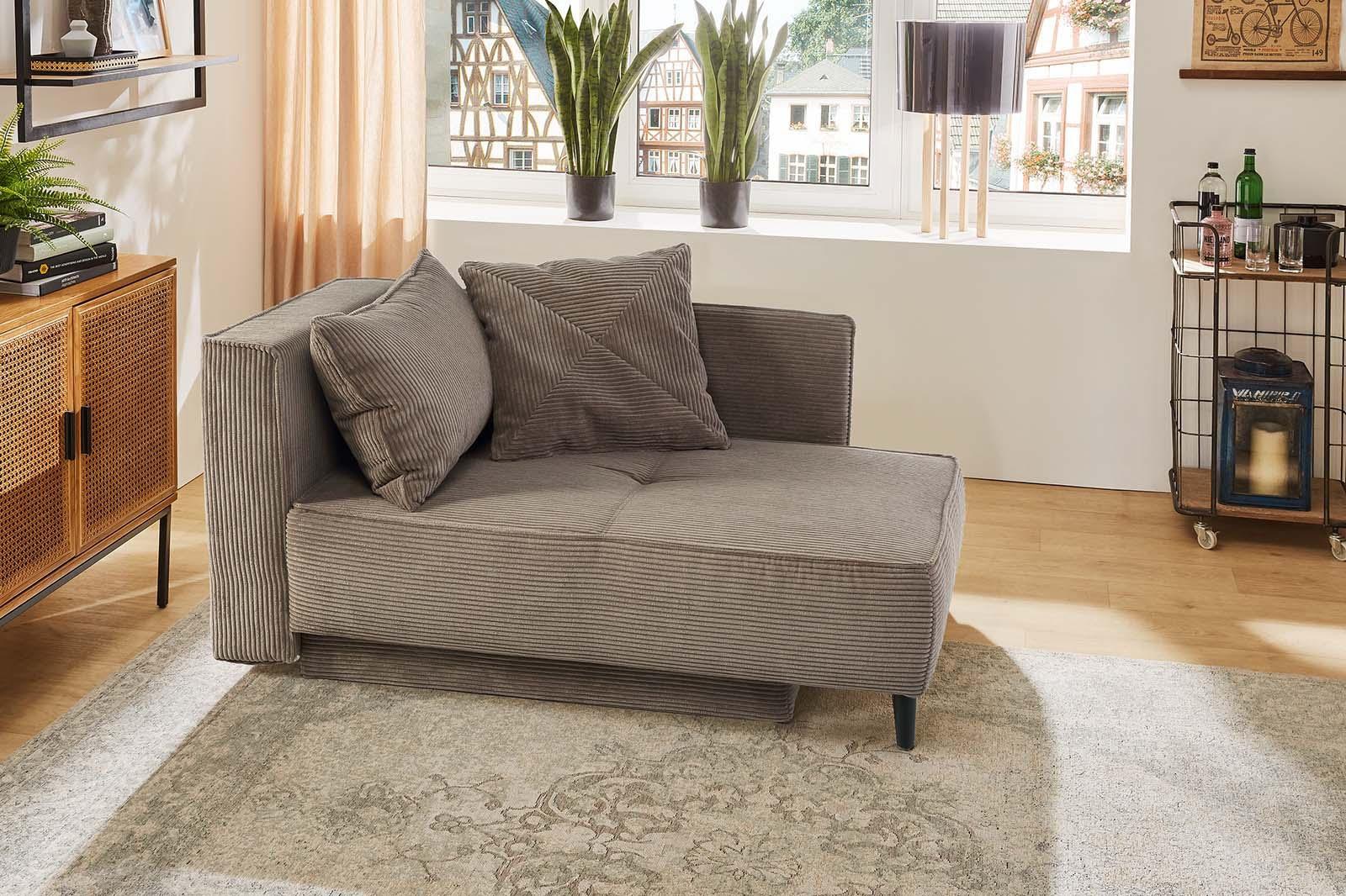 Recamiere JOCKENHÖFER GRUPPE "Rex, B: 155 cm, Liegefl. 88x200 cm", grau (taupe), B:155cm T:95cm, Korpus: 100% Polyester;Kissen: 100% Polyester, Sofas, Recamiere, mit Bettfunktion, Bettkasten & Zierkissen, Federkern