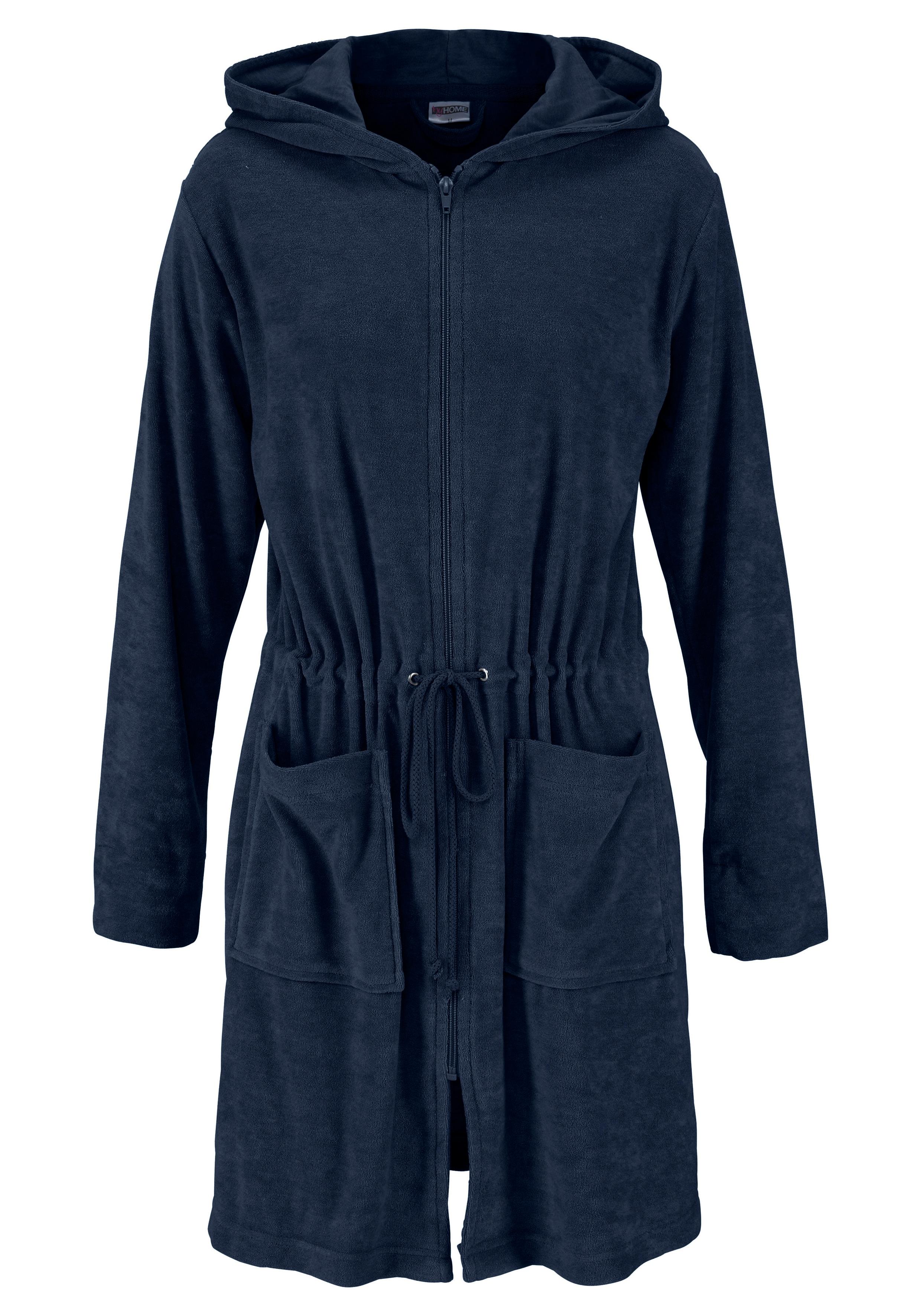 Damenbademantel OTTO HOME "Nela, ideal für Sauna & Spa, Hotelbademantel, Morgenmantel" Gr. M, blau (marine), L:90cm, Leichtfrottee, Hausmäntel, Damenbademantel, einfarbig, kurz, mit Kordelzug & Taschen, XS-3XL, Topseller