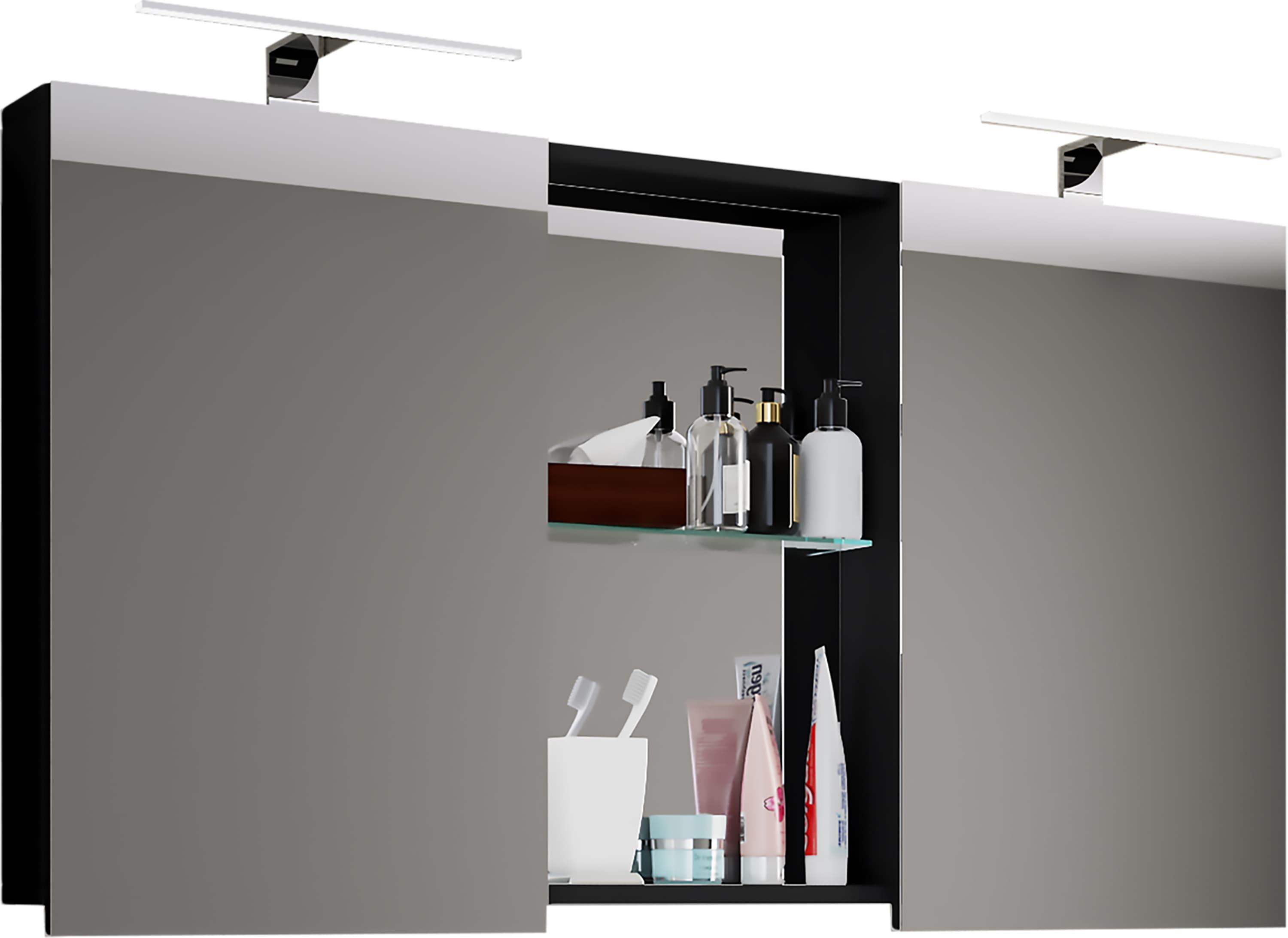 Badspiegel VCM "Breiter Spiegelschrank Spiegel Budasi mit Ablage", schwarz, B:112cm T:12cm, Spiegel, Badspiegel