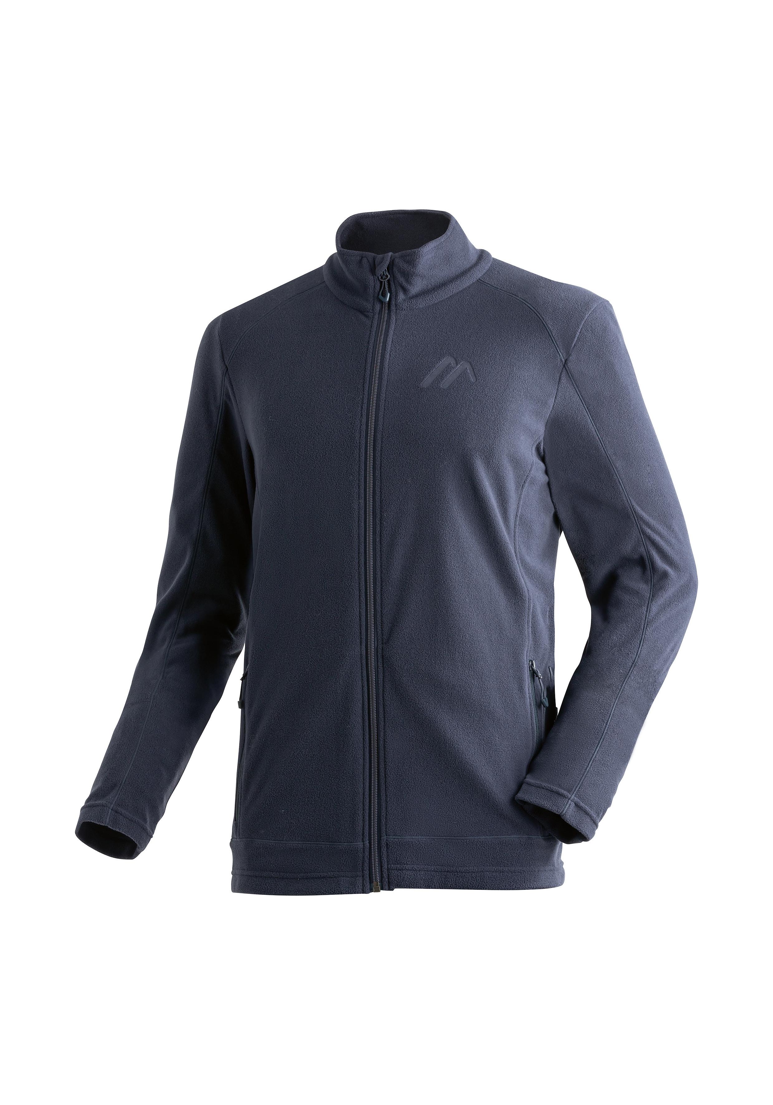 Fleecejacke MAIER SPORTS "Dennis Jacket M", Herren, Gr. 46, blau (dunkelblau), 100% Polyester, hoch geschlossener Ausschnitt, Jacken Fleecejacke, Herren Midlayer, pflegeleichtes Fleece mit 2 RV-Taschen