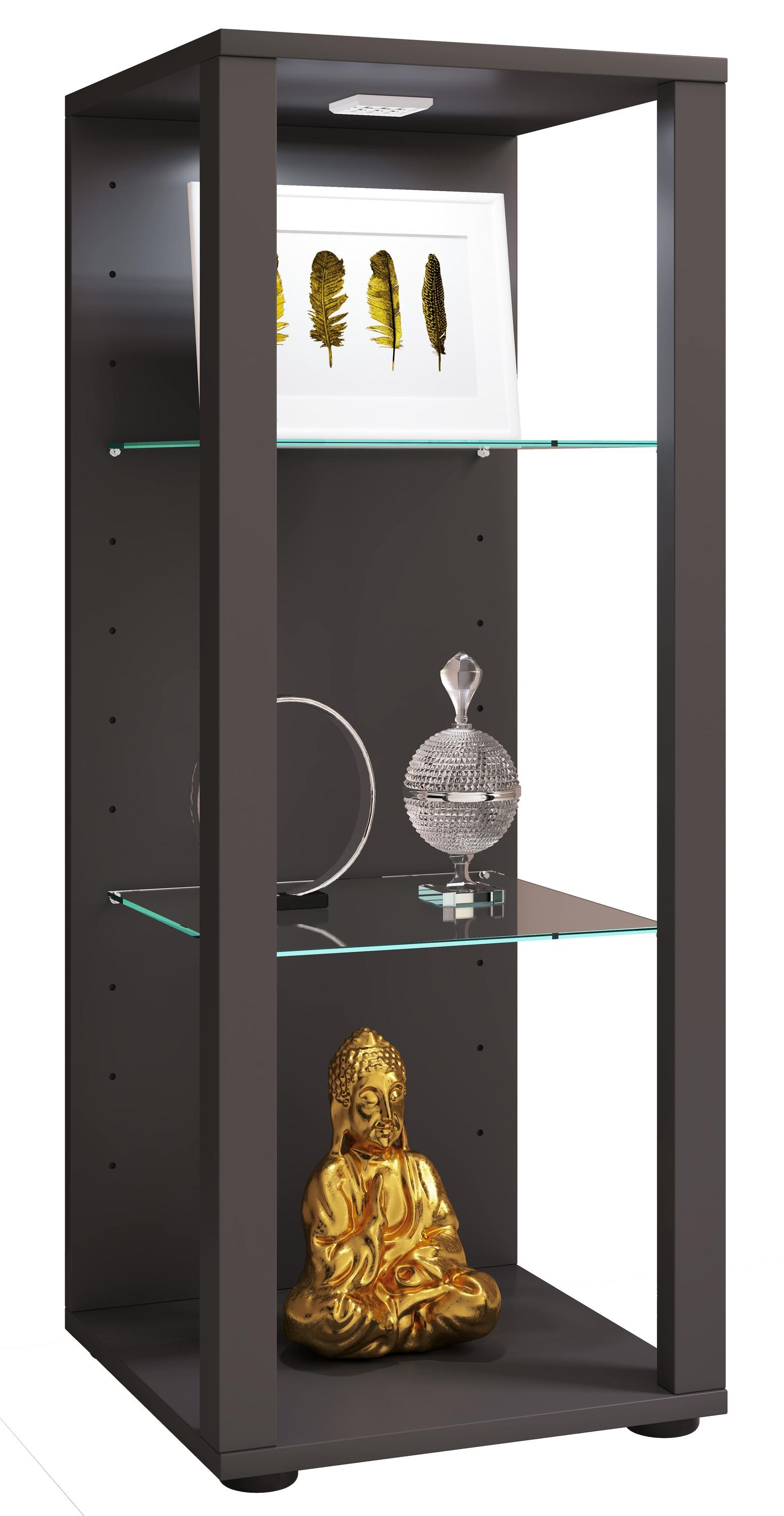 Standvitrine VCM "Holz Glas Stand Vitrine Sammelvitrine Glasol M", schwarz (anthrazit), B:35cm T:35cm, Obermaterial: 100% Holz Wood., Schränke, Standvitrine