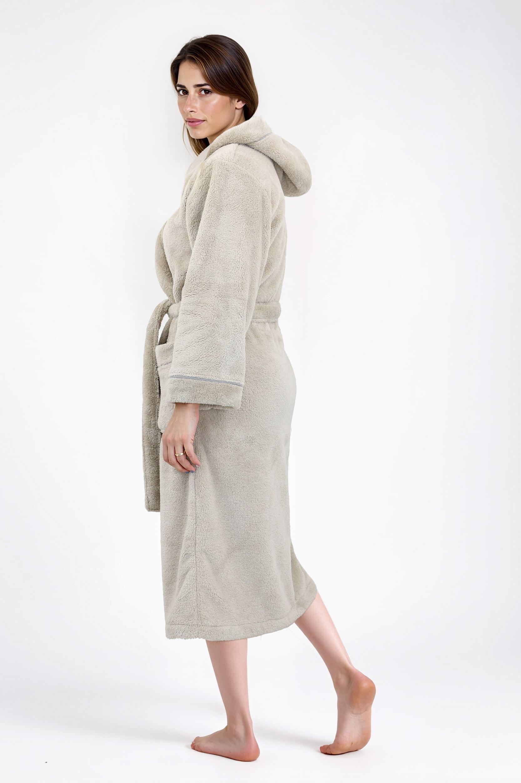 Unisex-Bademantel OTTO HOME "Lillou, ideal für Sauna & Spa, Hotelbademantel, Morgenmantel" Gr. XS, beige (sand), L:120cm, Microfaser, Hausmäntel, Unisex-Bademantel, kuschelig weicher Fleece, plüsch, für Damen und Herren, XS-3XL