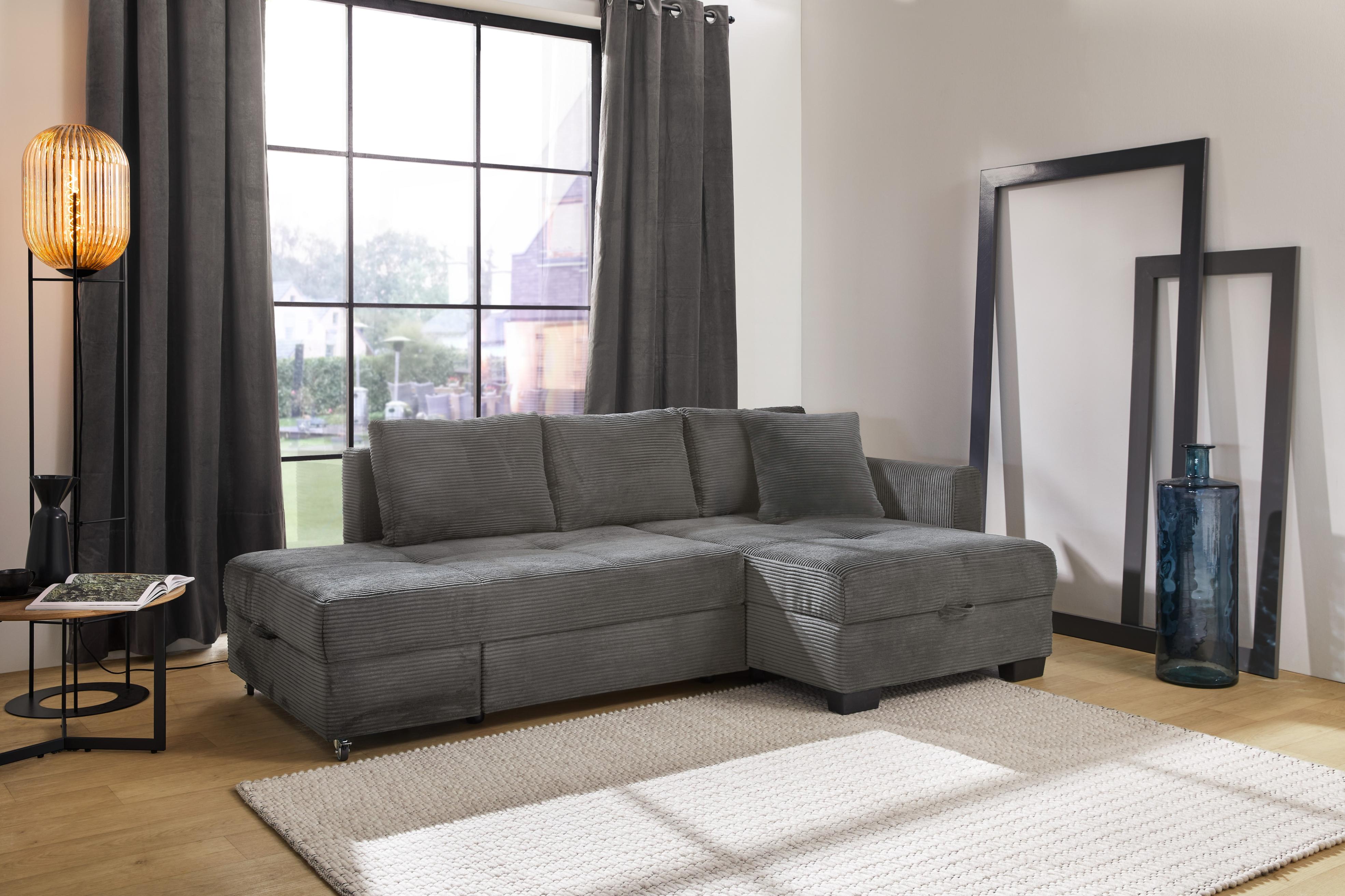 Ecksofa JOCKENHÖFER GRUPPE "Fantasy L-Form, B: 247 cm, Dreh-Schwenk-Ottomane", grau (grau 426, 09), B:247cm T:109cm, Korpus: 100% Polyester;Kissen: 100% Polyester, Sofas, Ecksofa, mit Bettfunktion, Bettkasten & Zierkissen, wandelbar zum Big-Sofa