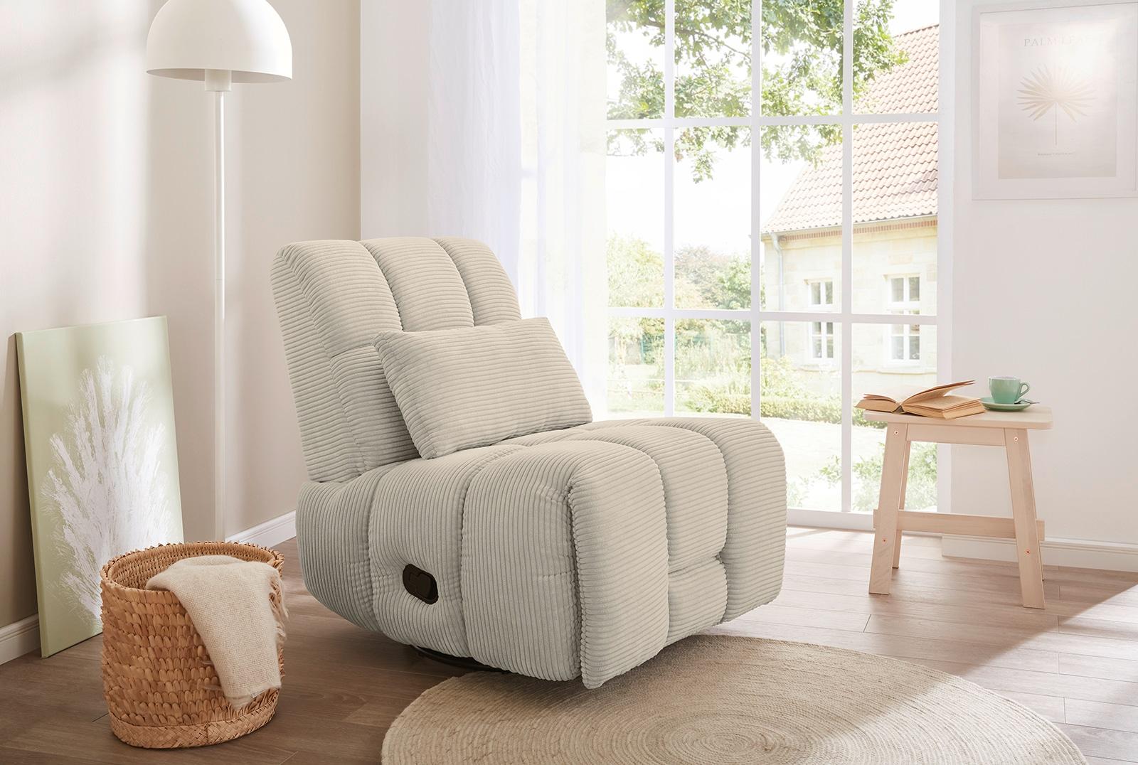 Relaxsessel JOCKENHÖFER GRUPPE "Doncaster, B: 84 cm, Sitzhöhe: 50 cm", grau (grau, beige 426, 17), B:84cm H:98cm T:89cm, Sessel, Relaxsessel, mit Dreh-, Schauckel-, Relax- & Wippfunktion, weicher Cordstoff