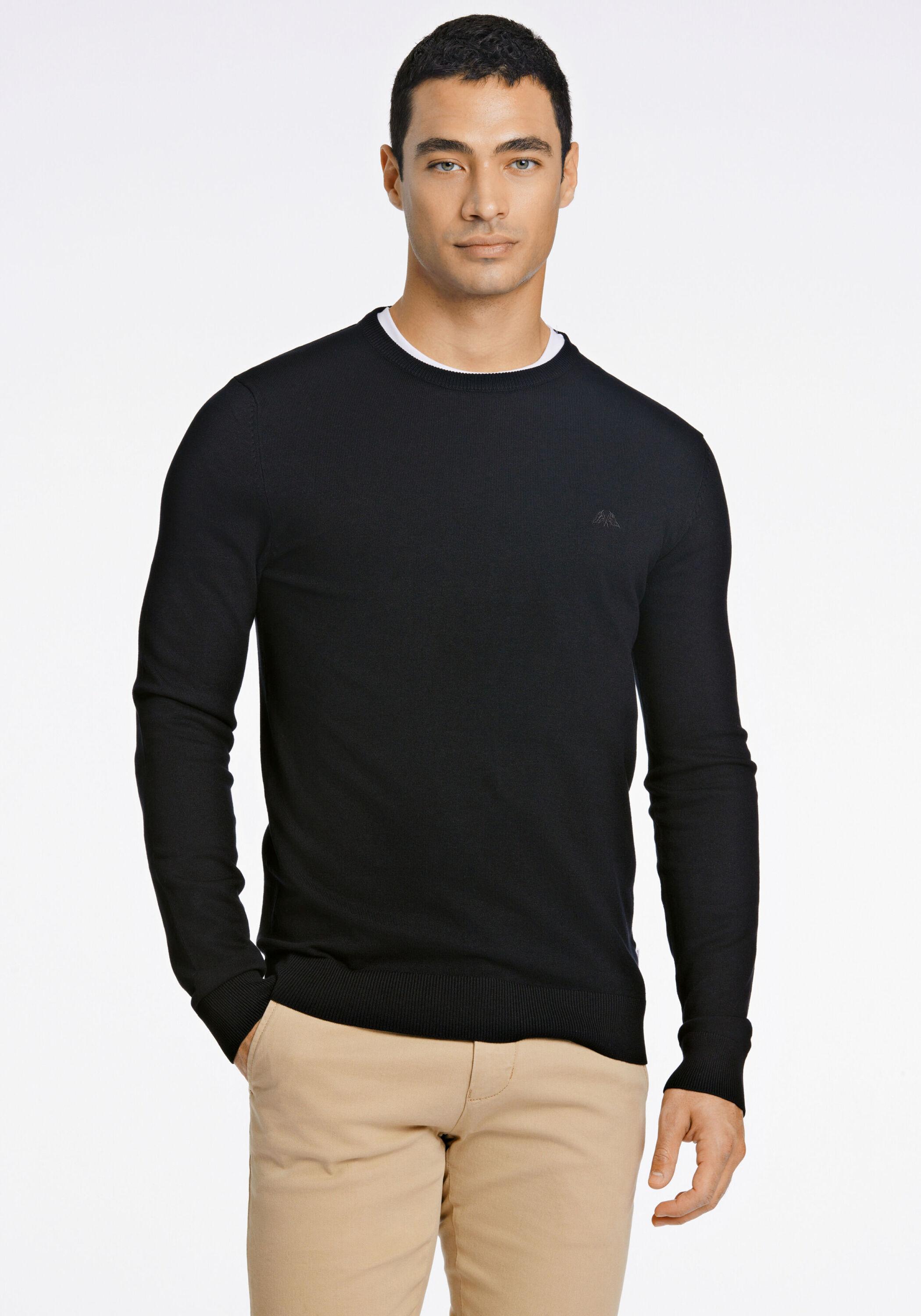 Strickpullover Lindbergh "Strickpullover Slim Fit", Herren, Gr. Xl, Schwarz, Obermaterial: 80% Viskose, 20% Nylon, Rundhals, Pullover Strickpullover