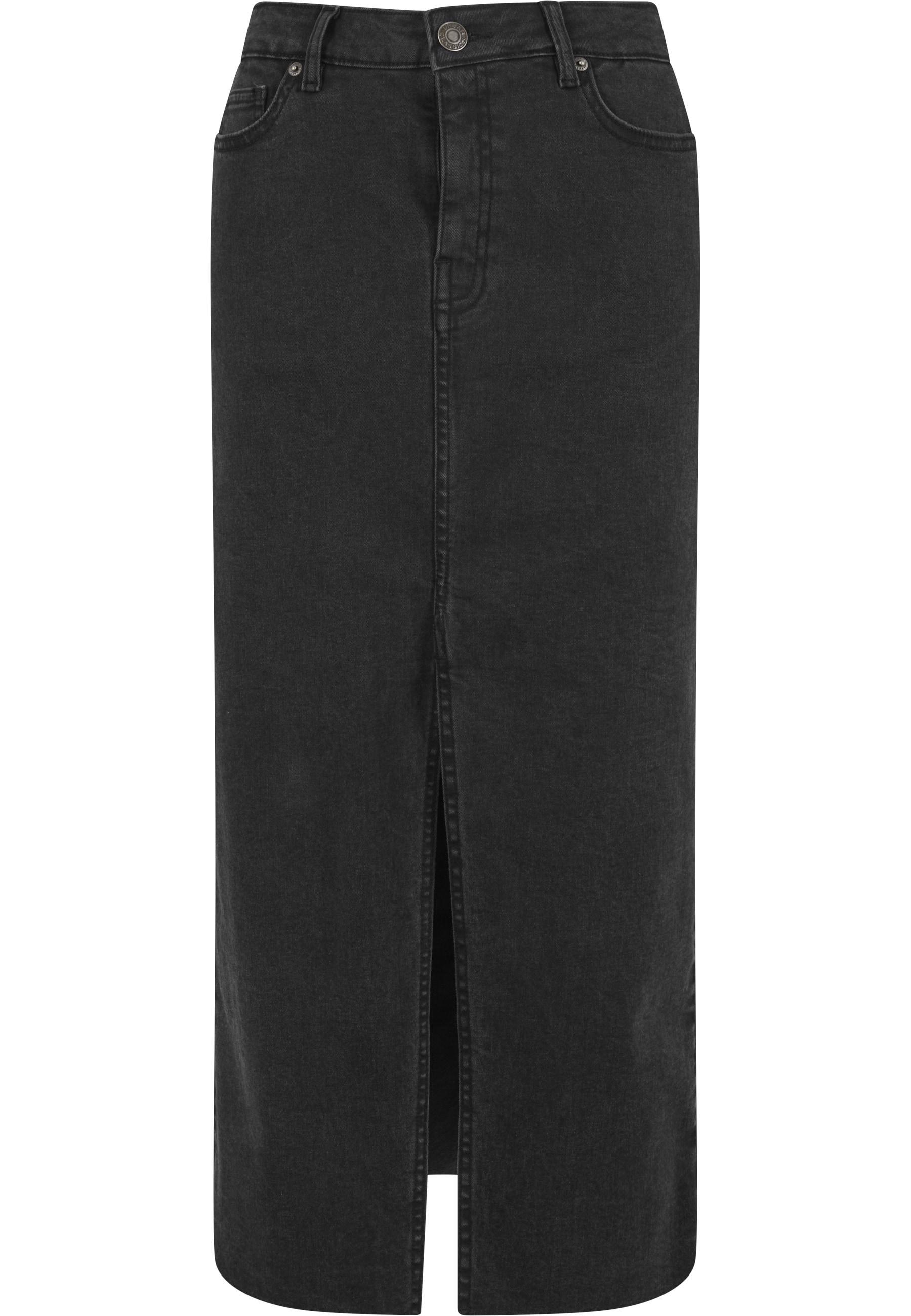 Sommerrock Urban Classics "Urban Classics Ladies High Slit Denim Skirt", Damen, Gr. 30, Schwarz Washed, 100% Baumwolle, Unifarben, Normal, RöCke