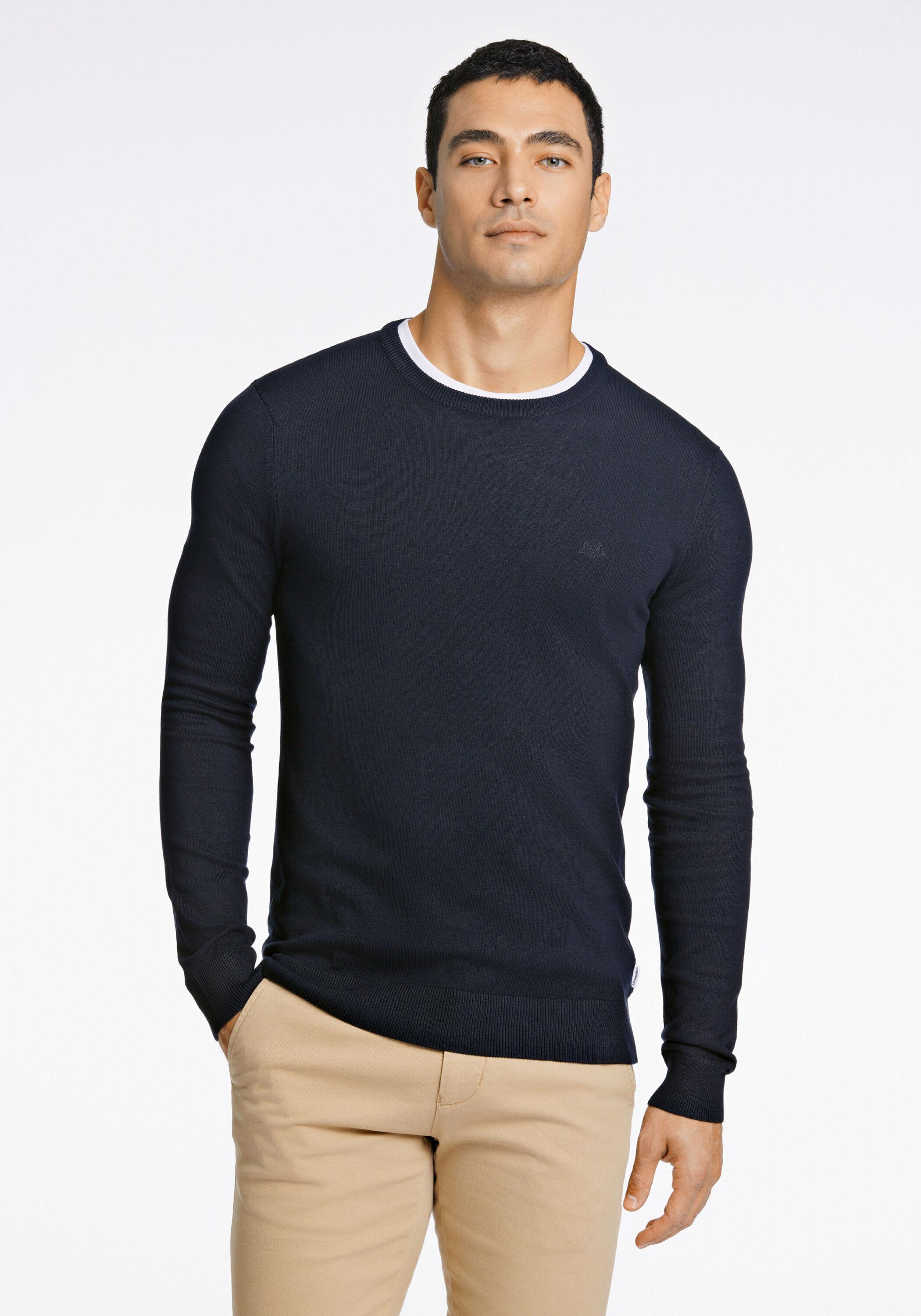 Strickpullover Lindbergh "Strickpullover Slim Fit", Herren, Gr. Xl, Blau (Navy), Obermaterial: 80% Viskose, 20% Nylon, Rundhals, Pullover Strickpullover