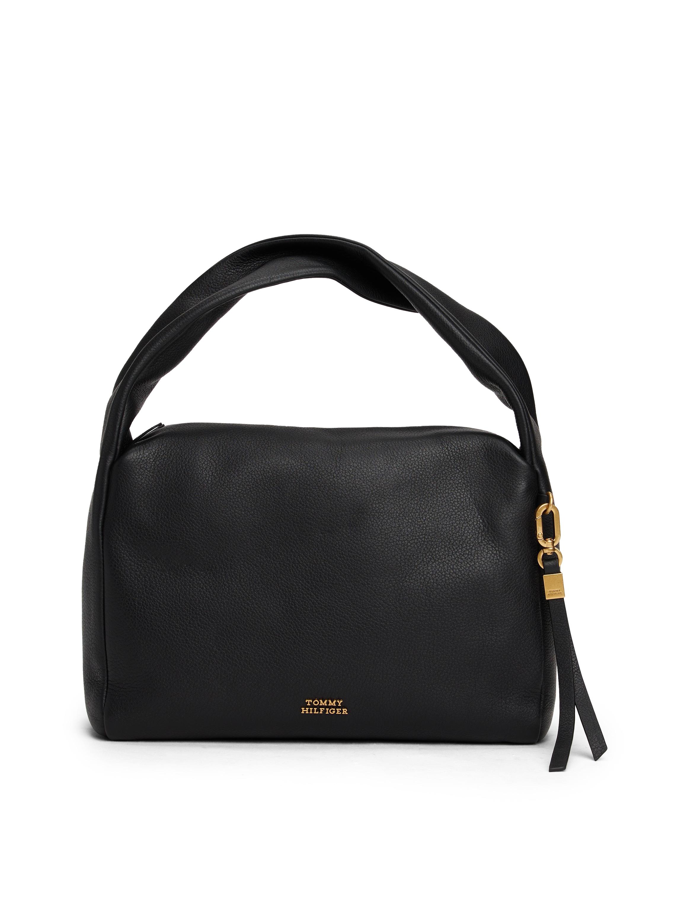 Hobo Tommy Hilfiger "City Leather Shoulder Bag", Damen, Gr. B/H/T: 29Cm X 19Cm X 11Cm, Schwarz, Leder, Taschen Hobo, Damen Tragetasche, Schultertasche Mit Logoschriftzug